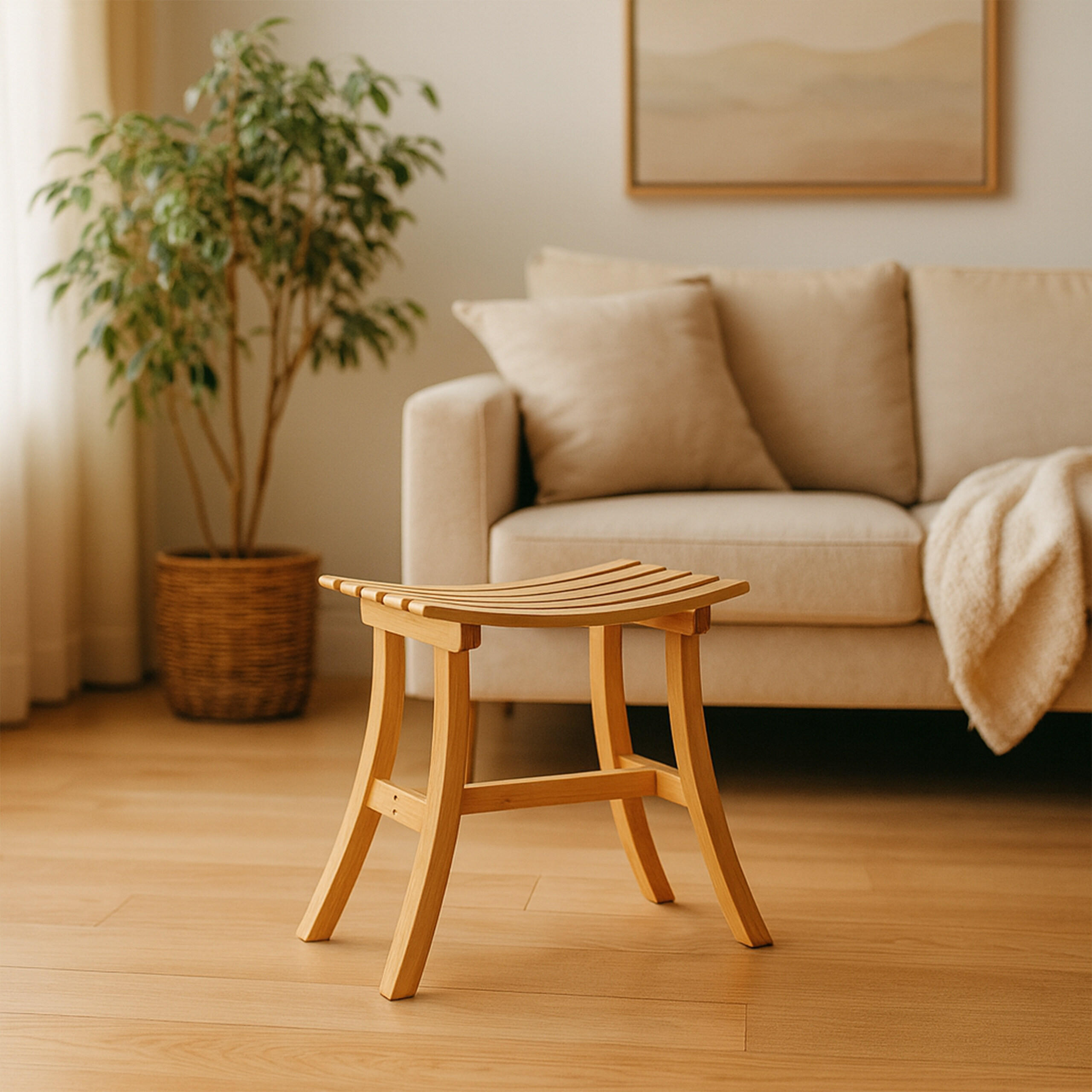 HOCKER - Hellbraun, Holz (56/48/28.5cm) - Relaxdays