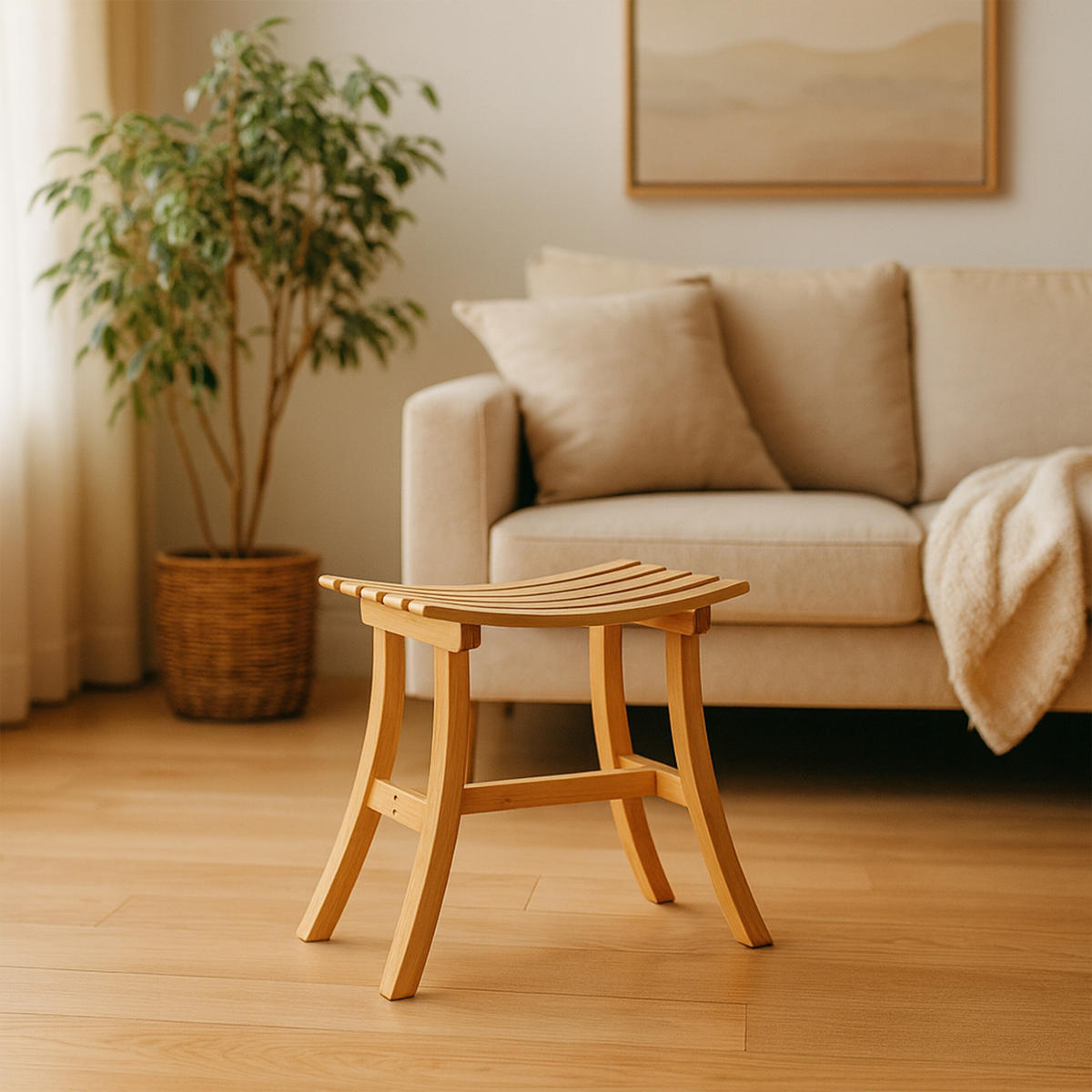 HOCKER - Hellbraun, Holz (56/48/28.5cm) - Relaxdays
