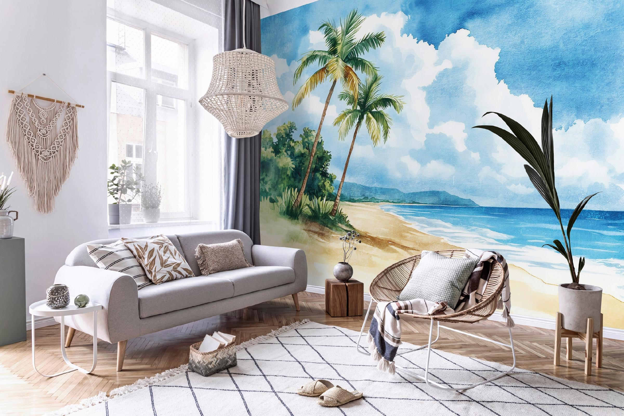 FOTOTAPETE Strand Palmen Blau 416x254 cm - Multicolor, Textil (416/254cm) - Wallarena