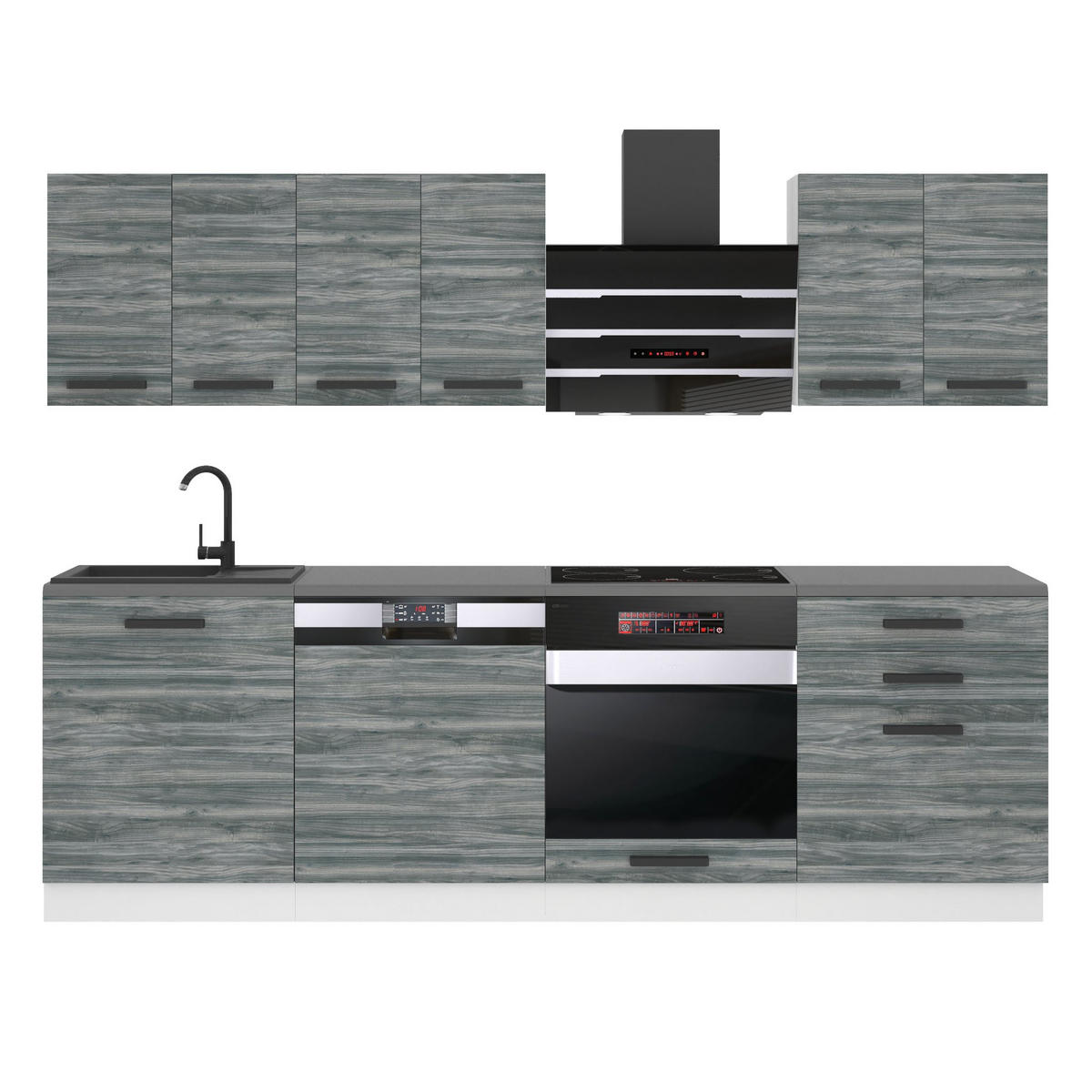 KÜCHENZEILE Susan 240 cm, ohne Arbeitsplatten, Glamour Wood - Grau, Holz (240/204/60cm) - B BELINI GROUP