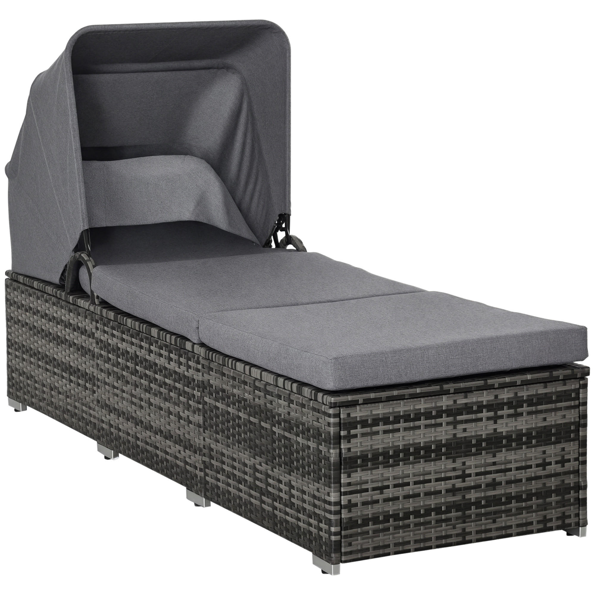 SONNENLIEGE DE-06683 mit Sonnendach, 4-fach verstellbar Grau - Grau, Kunststoff/Metall (65/40/195cm) - ComfortXL