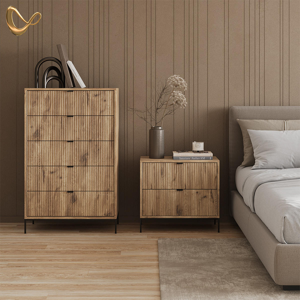 NACHTTISCH Aterno Viking Oak mit 2 Schubladen - Eichefarben, Holzwerkstoff (66/60/36cm) - Livinity®