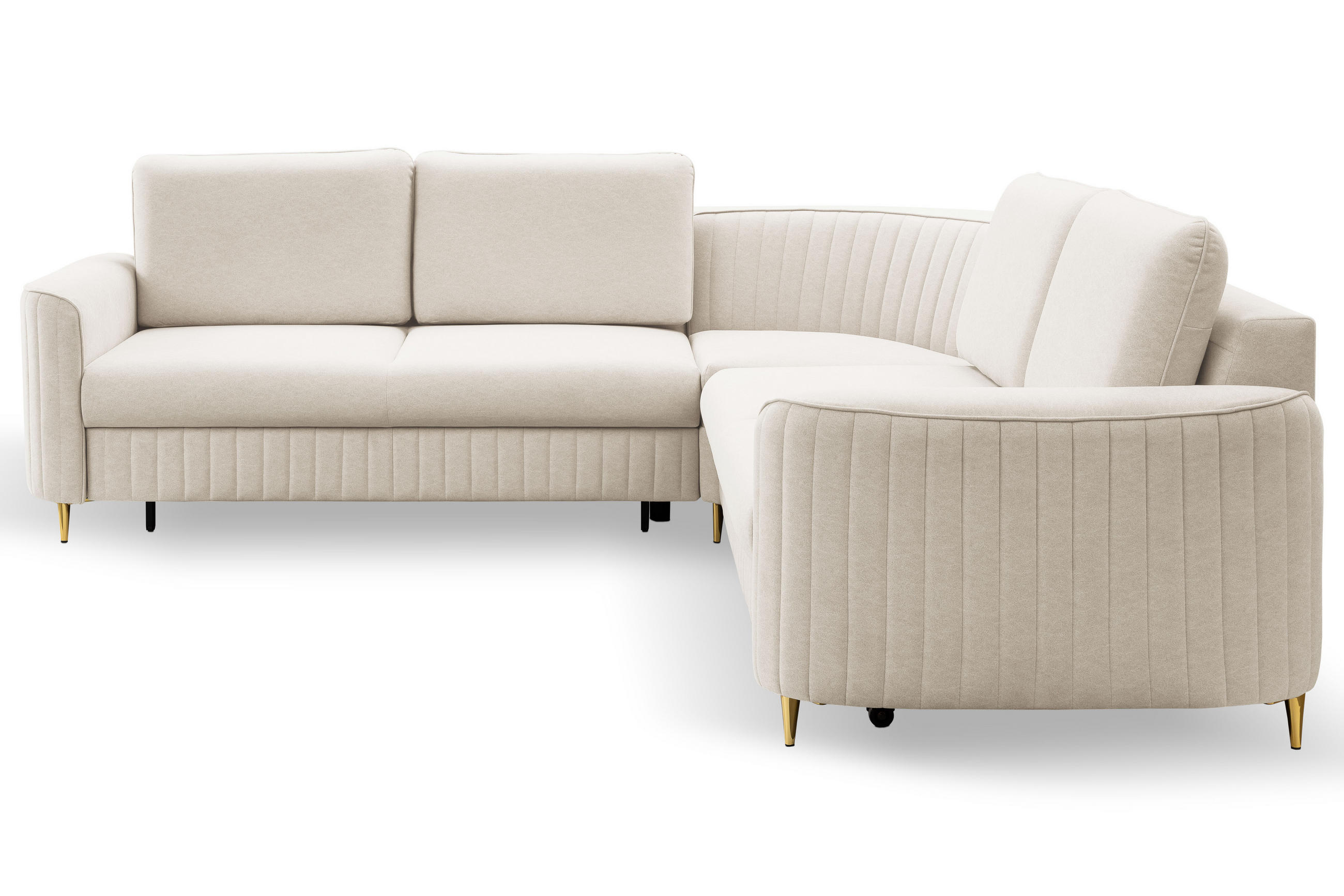 ECKSOFA LAREN, modernes Schlafsofa mit Stauraum, Plastikfüße, L-förmig, lose Rückenkissen freistehend, LINKS 251x252x85 cm Cream - Creme, Holz/Textil (251/252cm) - DomoHome