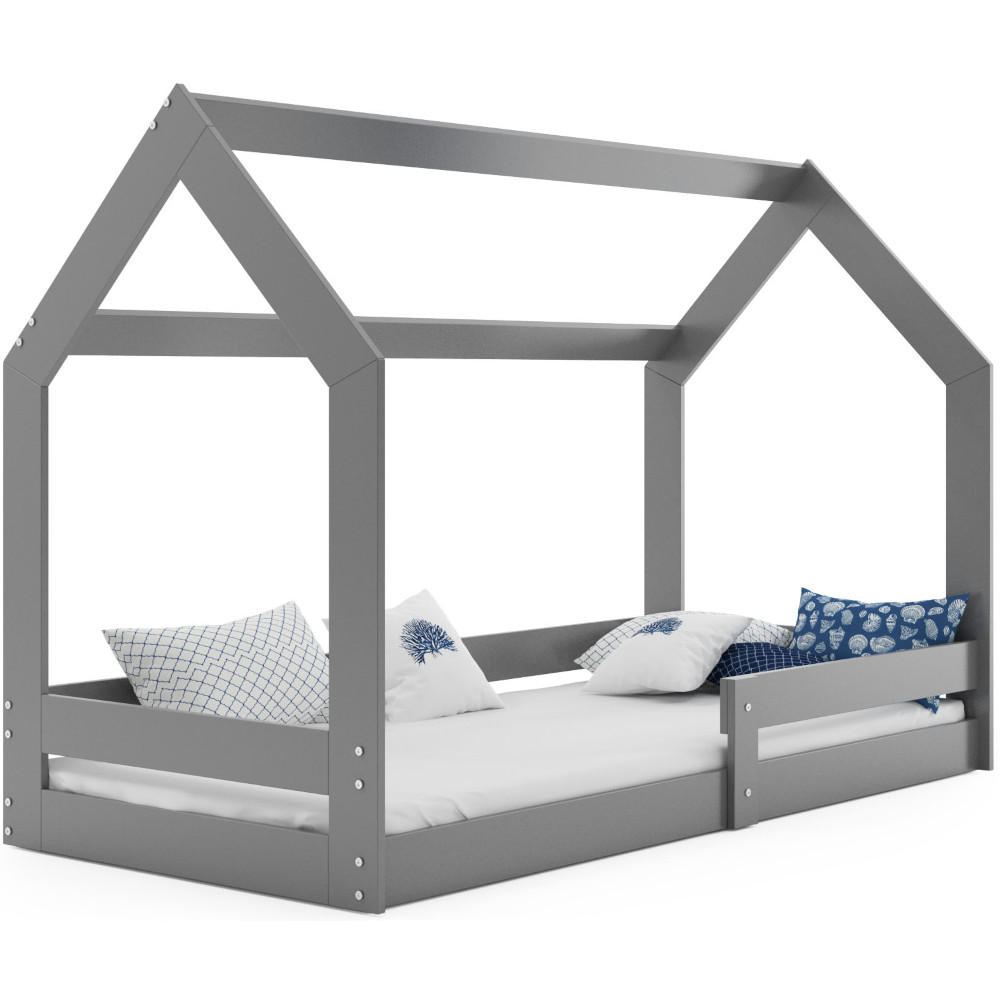 HAUSBETT DOMI 1 160x80cm mit Lattenrost und Rausfallschutz - Grau, Holz (80/160cm) - Interbeds