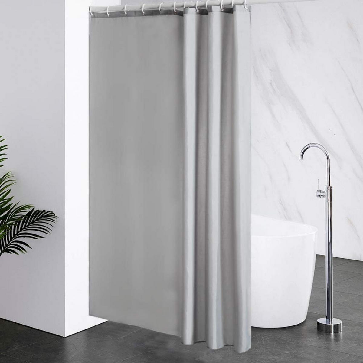 DUSCHVORHANG Hellgrau 180/200 cm Polyester Wasserabweisend Schimmelresistent mit 12 Haken - Grau, Kunststoff (180/200cm) - MCBOSON