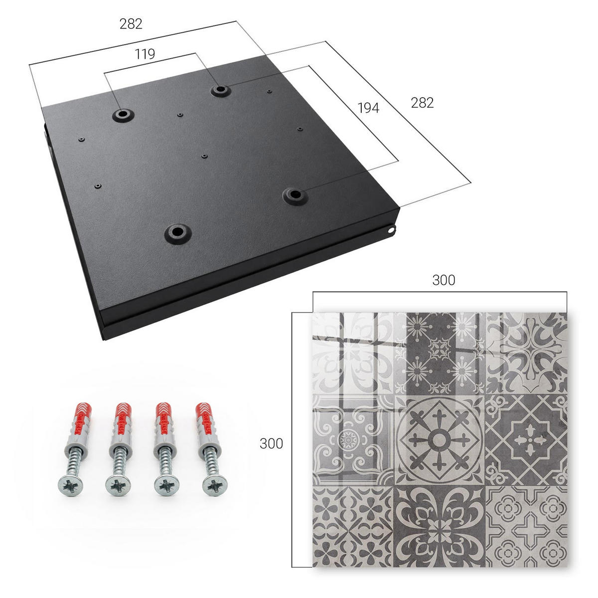 SCHLÜSSELBOX Schwarz 30x30 cm- Türöffnung nach rechts - Mosaik aus Mustern - Grau, Metall (30/30/5cm) - TULUP