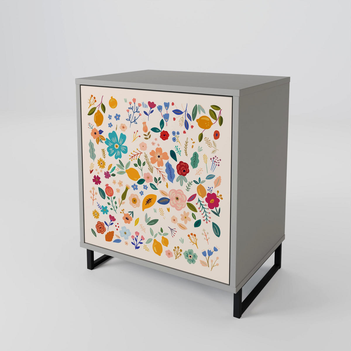SIDEBOARD FLORAL COMBINATION, Grau, 57,5x42x57,5 cm, Ohne Füße - Multicolor/Grau, Holzwerkstoff (57.5/57.5/42cm) - SpaceRebels