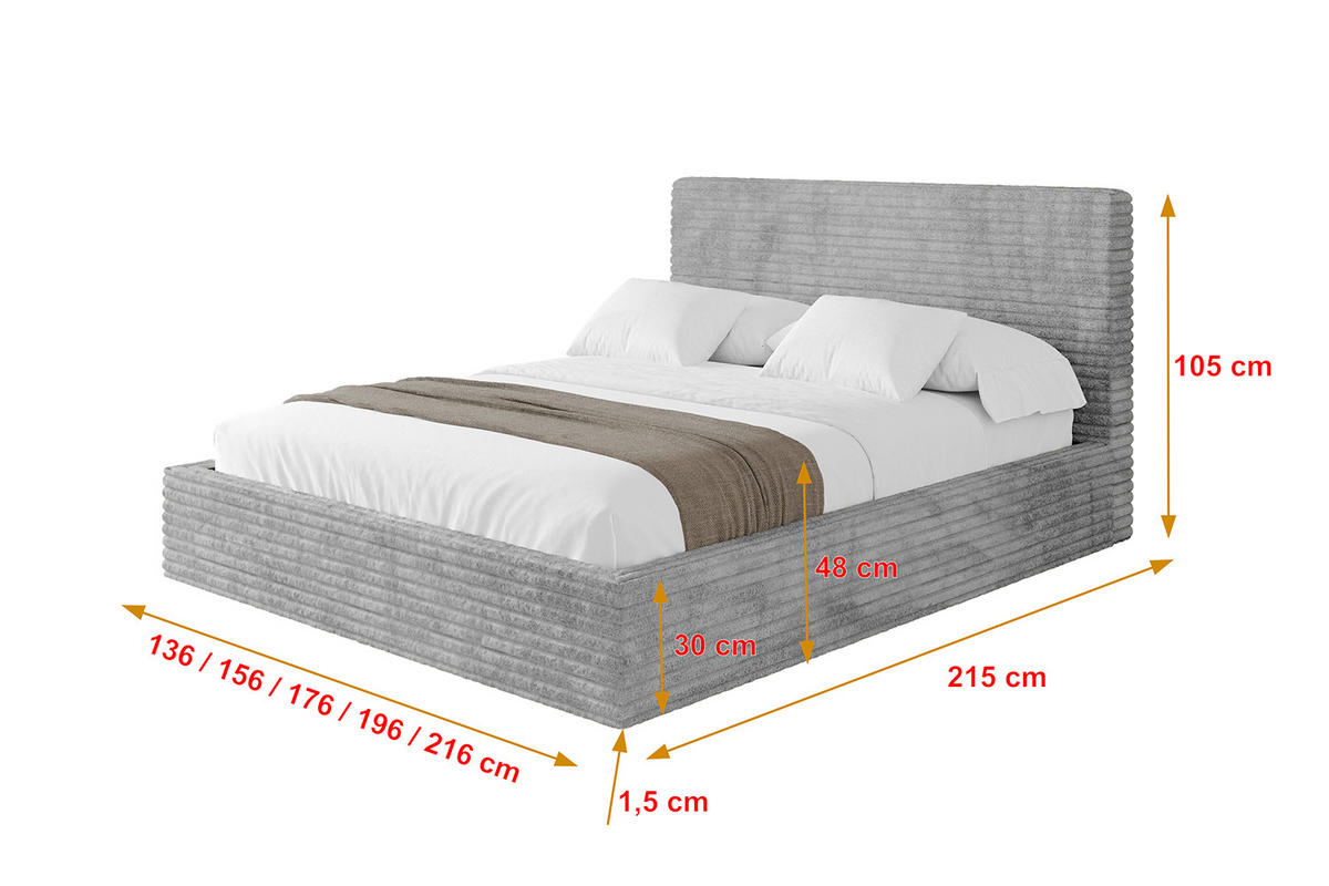 POLSTERBETT mit Bettkasten und Lattenrost, Bett mit Matratze H3/H4 - ALOVA - Hellgrau, Holzwerkstoff/Textil (120/200cm) - ALTDECOR
