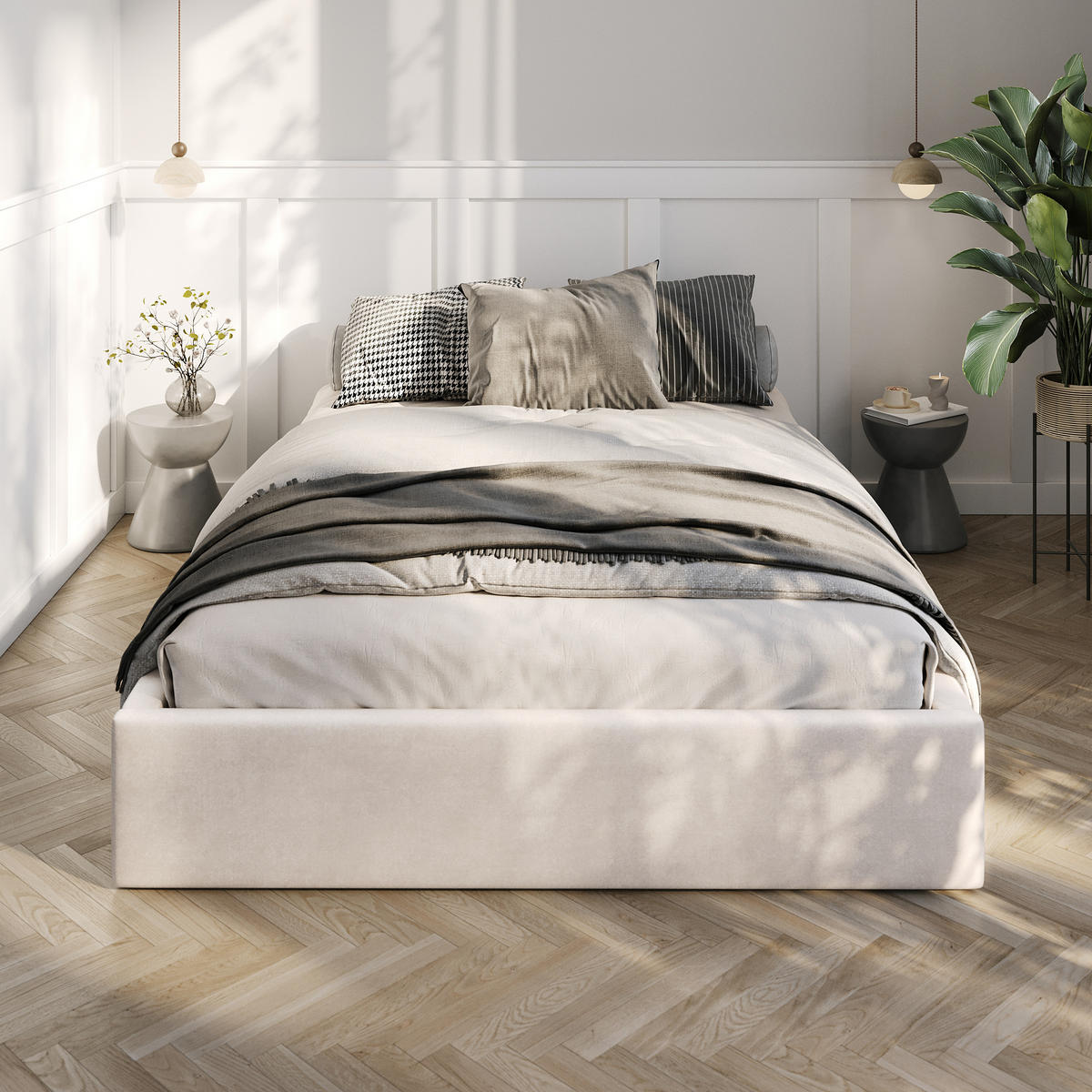 POLSTERBETT 140x200cm Bett mit Stauraum Lattenrost Creme - Creme, Holz/Holzwerkstoff (140/200cm) - Muralo