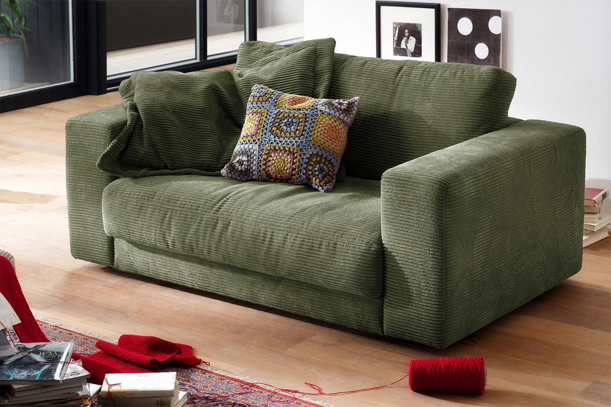 LOVESEAT MADELINE Grün Cord - Schwarz/Grün, Kunststoff/Textil (170/86/127cm) - KAWOLA