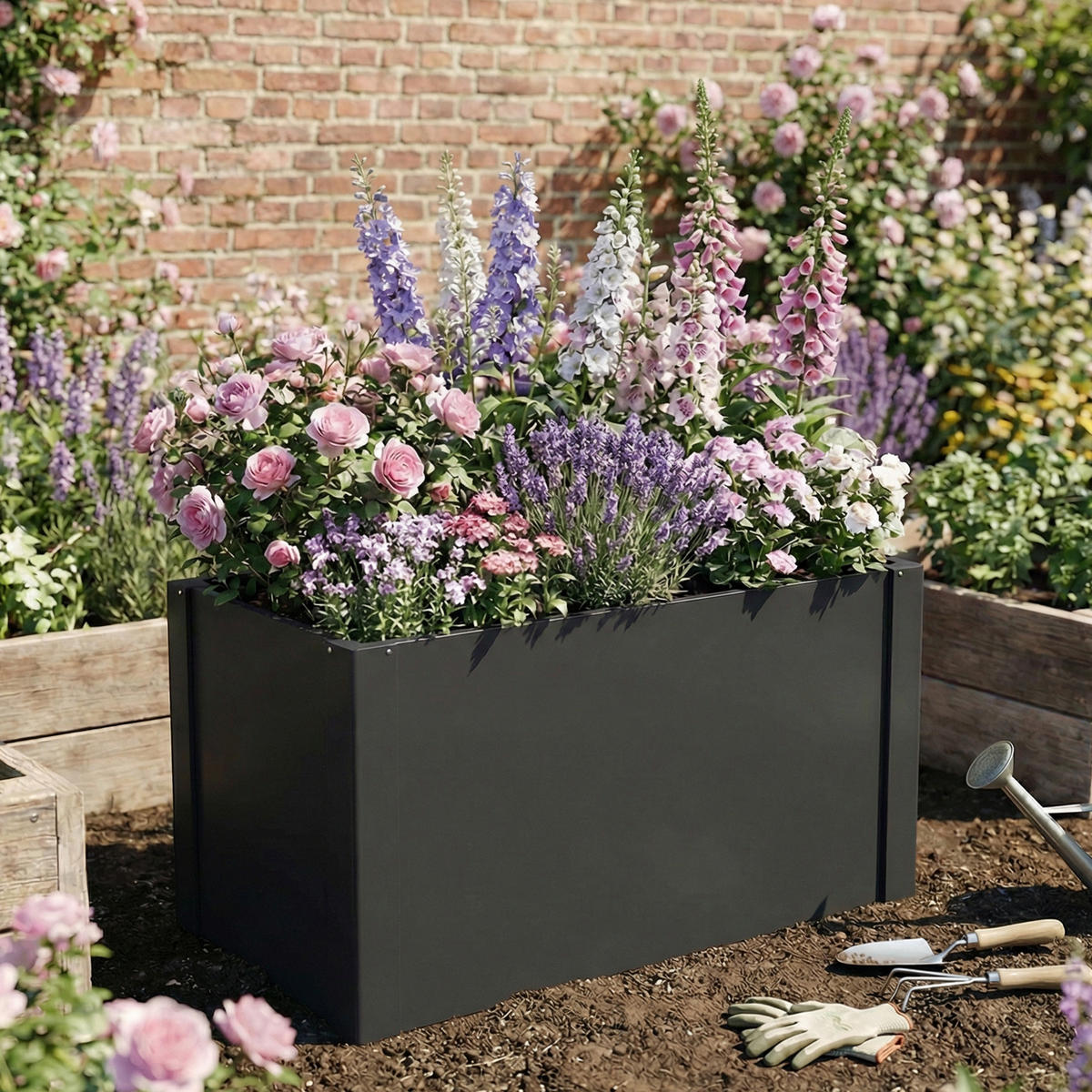 HOCHBEET Verzinkter-Stahl Schwarz - Schwarz, Metall (52/55/102cm) - Outsunny