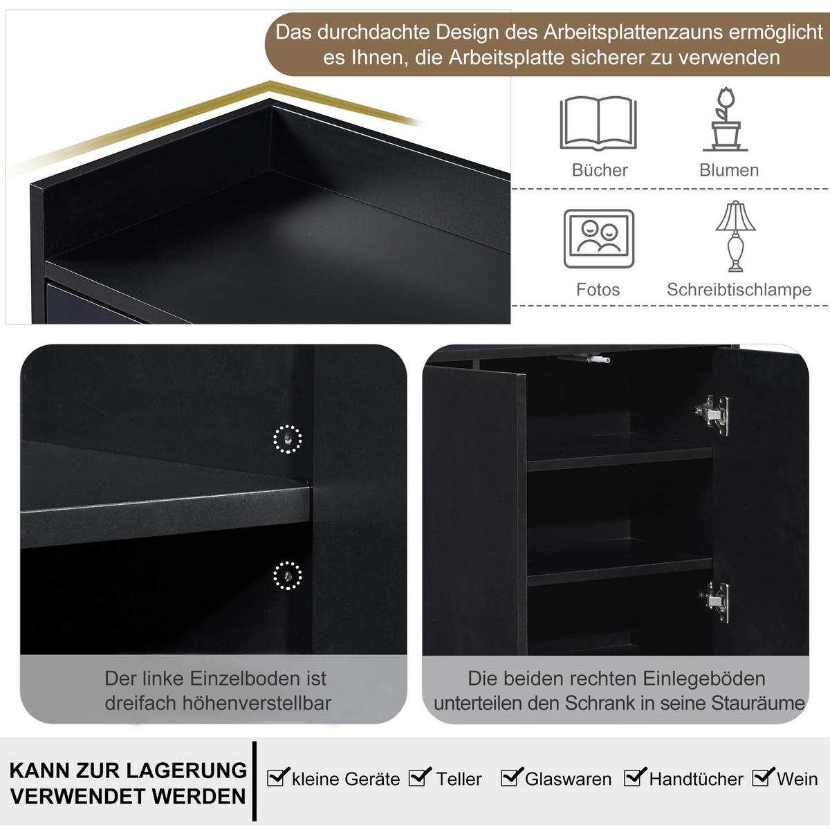SIDEBOARD Schwarz 120/30/80 cm - Schwarz, Holzwerkstoff/Metall (30/80/120cm) - Urban Meuble