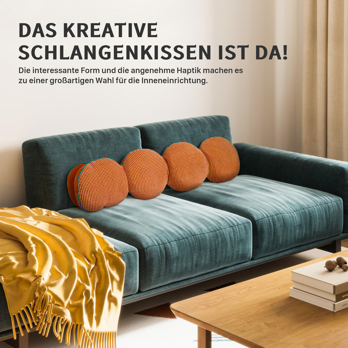 KISSEN süße Schlangenform orange 145cm - Orange, Textil (20/143cm) - Vercart