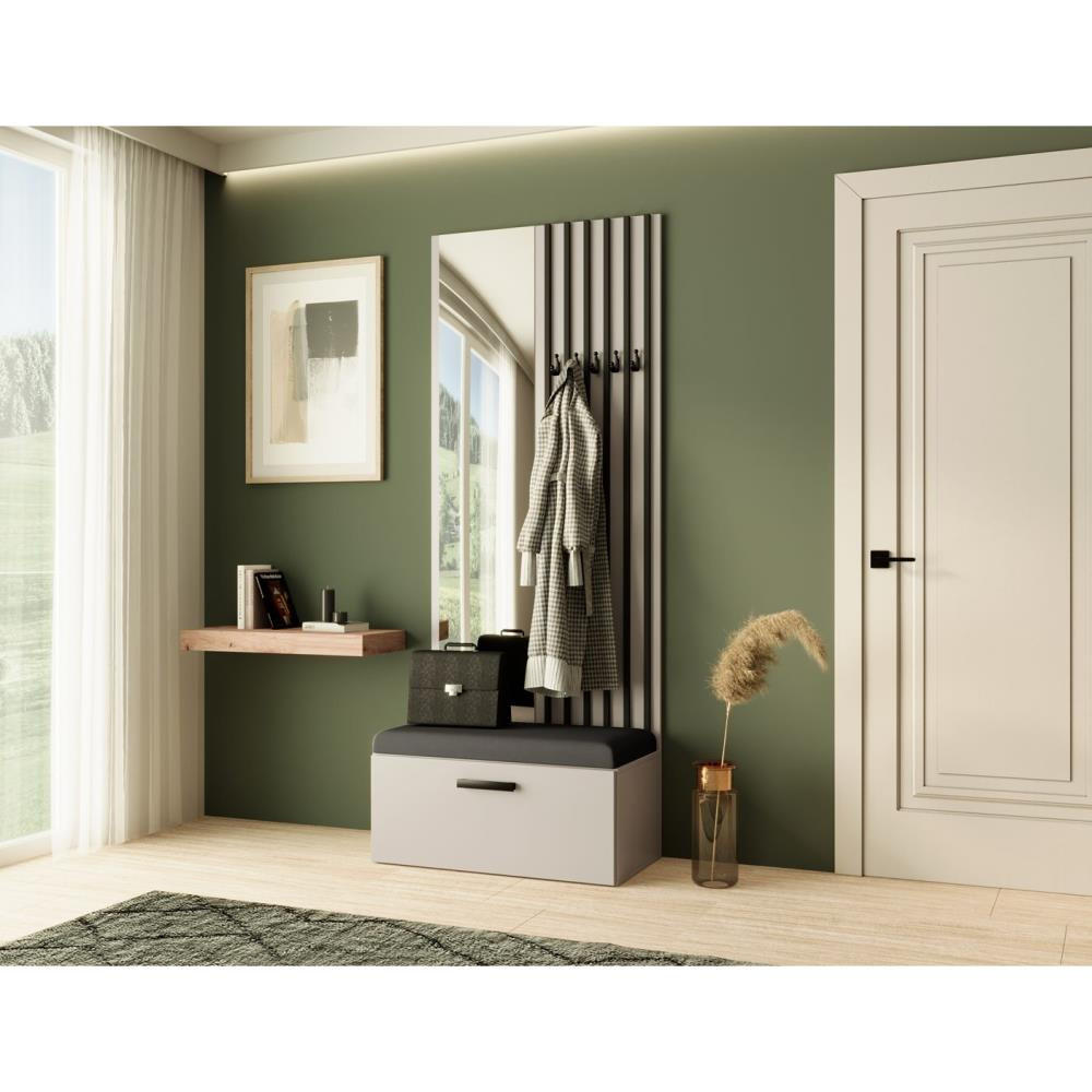 GARDEROBE Margaret II 81/203/43 mit Lamellen und Spiegel - Kaschmir/Schwarz, Holzwerkstoff/Kunststoff (81/203/43cm) - Beautysofa