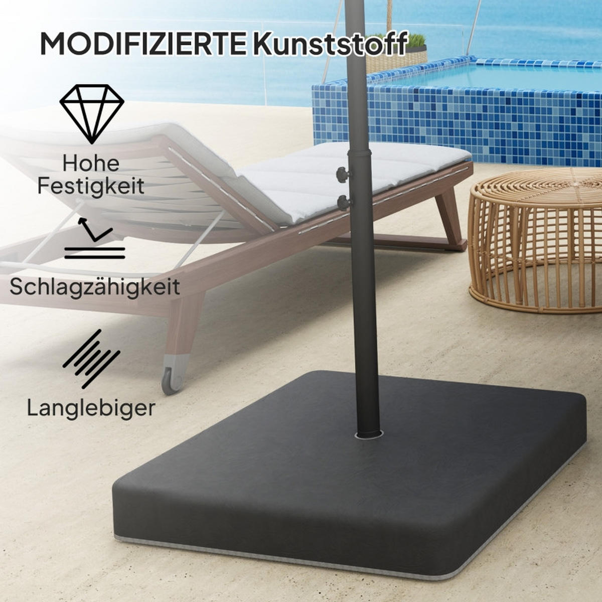 SONNENSCHIRMSTÄNDER befüllbar 89x89 cm Kunststoff schwarz - Schwarz, Kunststoff (89/89cm) - LEBENLANG