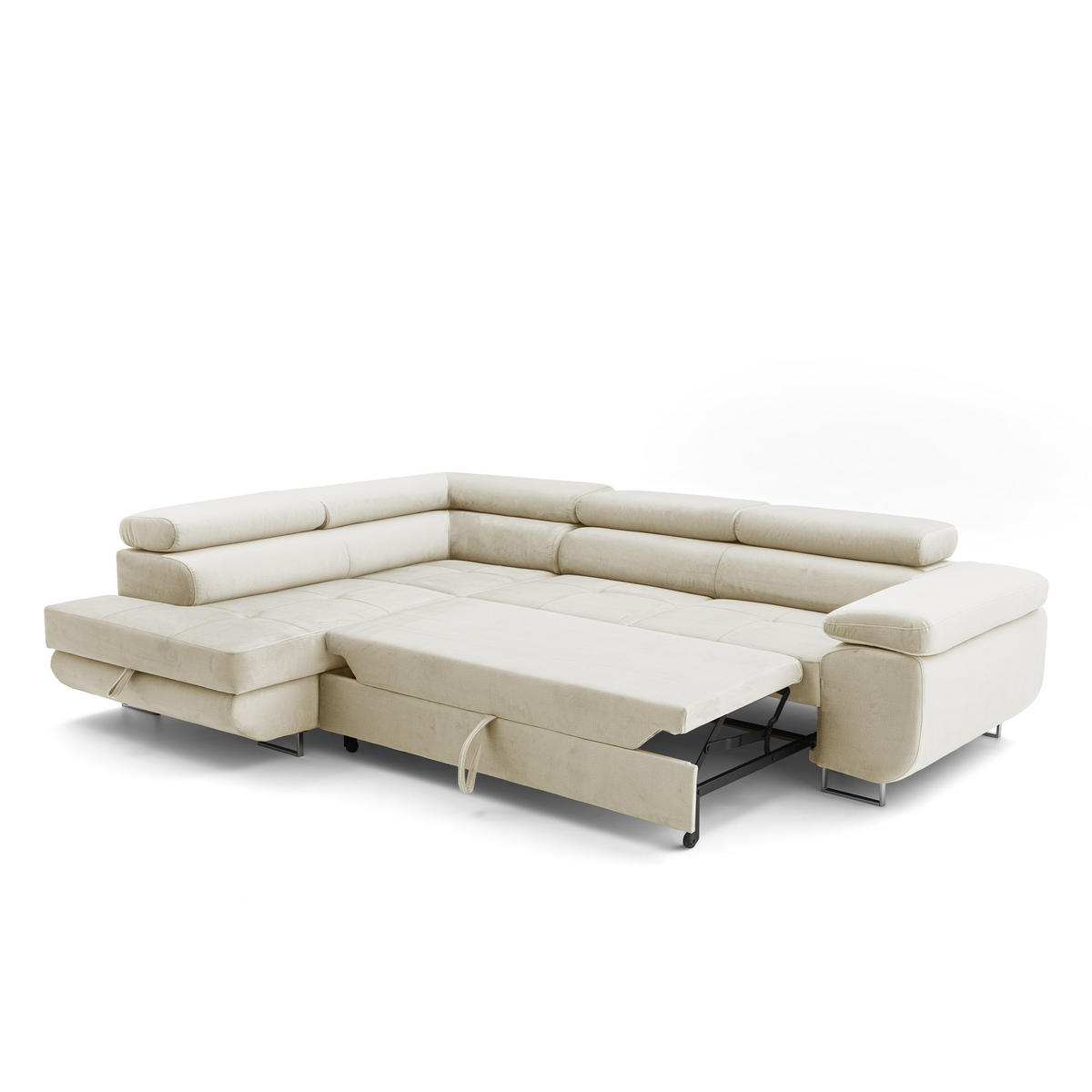ECKSOFA WILD L Links mit Schlaffunktion 127x195 Velours Beige - Chromfarben/Beige, Holz/Textil (203/274cm) - Muffo