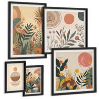 BILDER SET 5er Set - 50x50 cm & 20x30 cm & 40x60 cm Schwarzer Rahmen - Zitronenzweige mit blauen Blättern - Schwarz, Kunststoff (40/60cm) - TULUP