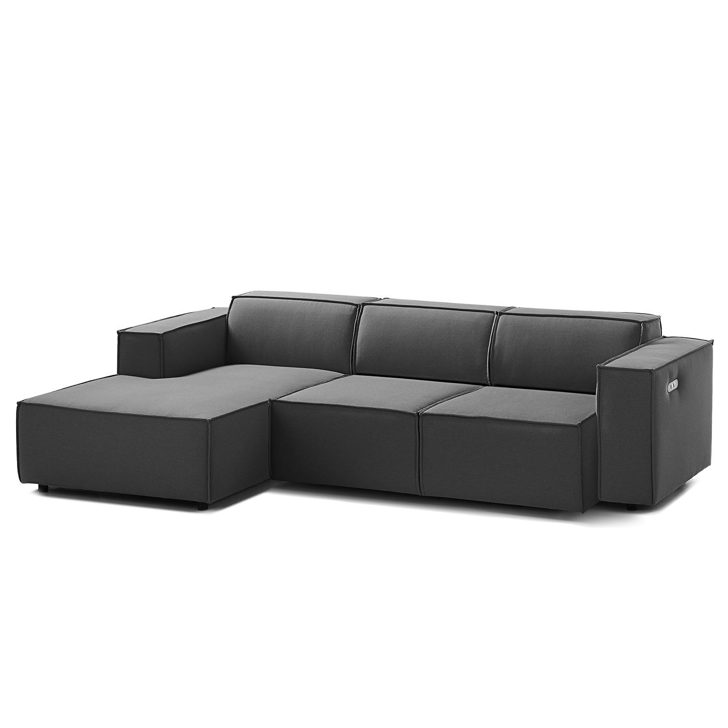ECKSOFA mit Longchair - Anthrazit/Schwarz, Kunststoff/Textil (260/177cm) - home24