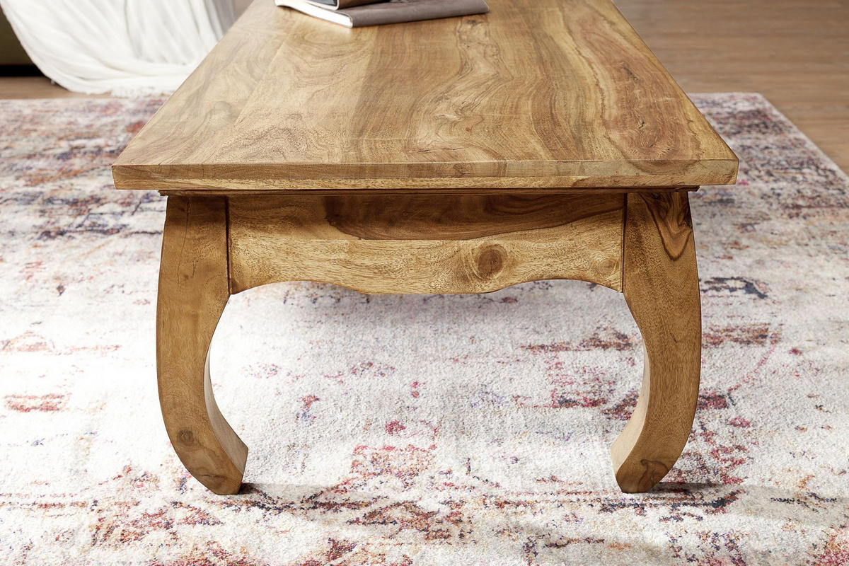 COUCHTISCH KANADA in Opium-Form aus Massivholz Akazie handgefertigt, Beige 110x60x40 cm - Beige, Holz (60/110/40cm) - KADIMA DESIGN