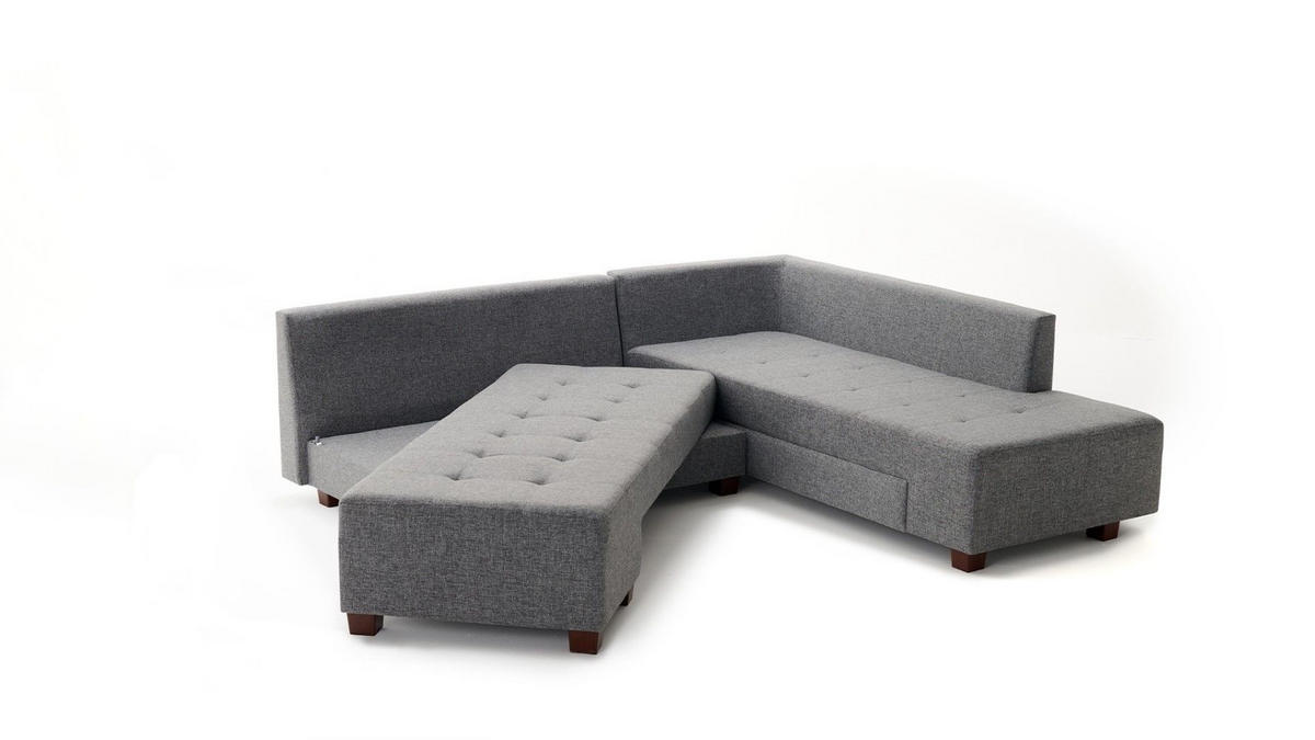 ECKSOFA mit rollbarer Schlaffunktion - Walnussfarben/Grau, Holzwerkstoff/Kunststoff (206/280cm) - myHomelando