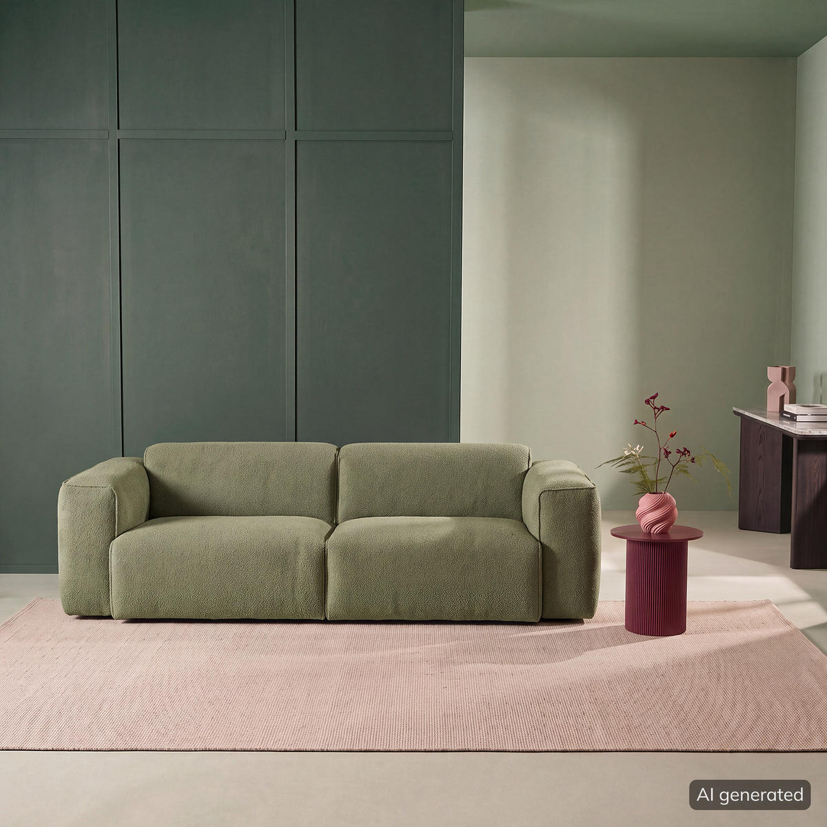 3-SITZER SOFA - Schwarz/Grün, Kunststoff/Textil (251/71/102cm) - home24