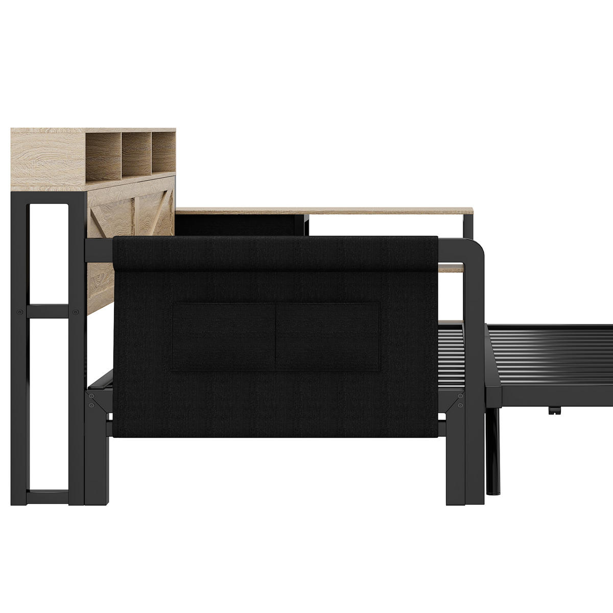 AUSZIEHBETT 90/200 cm DE-03421, mit Stauschrank, 3 Schubladen und LED, in Schwarz - Schwarz, Holzwerkstoff/Metall (90/200cm) - ComfortXL