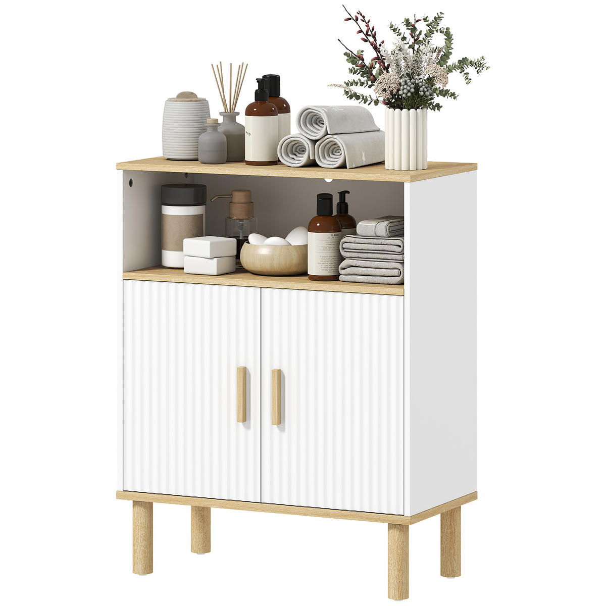 BADMÖBEL DE-17355 ausziehbarer Wäschekorb, 3-in-1 Natur - Weiß, Holzwerkstoff (60/76.5/29.5cm) - ComfortXL