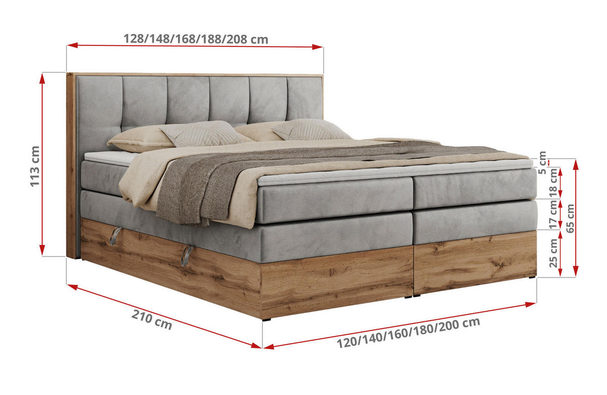 BOXSPRINGBETT ALBERO 1 KING 120/200 Hellgrau Velvet - H3 - Hellgrau, Holz/Textil (120/200cm) - MKS