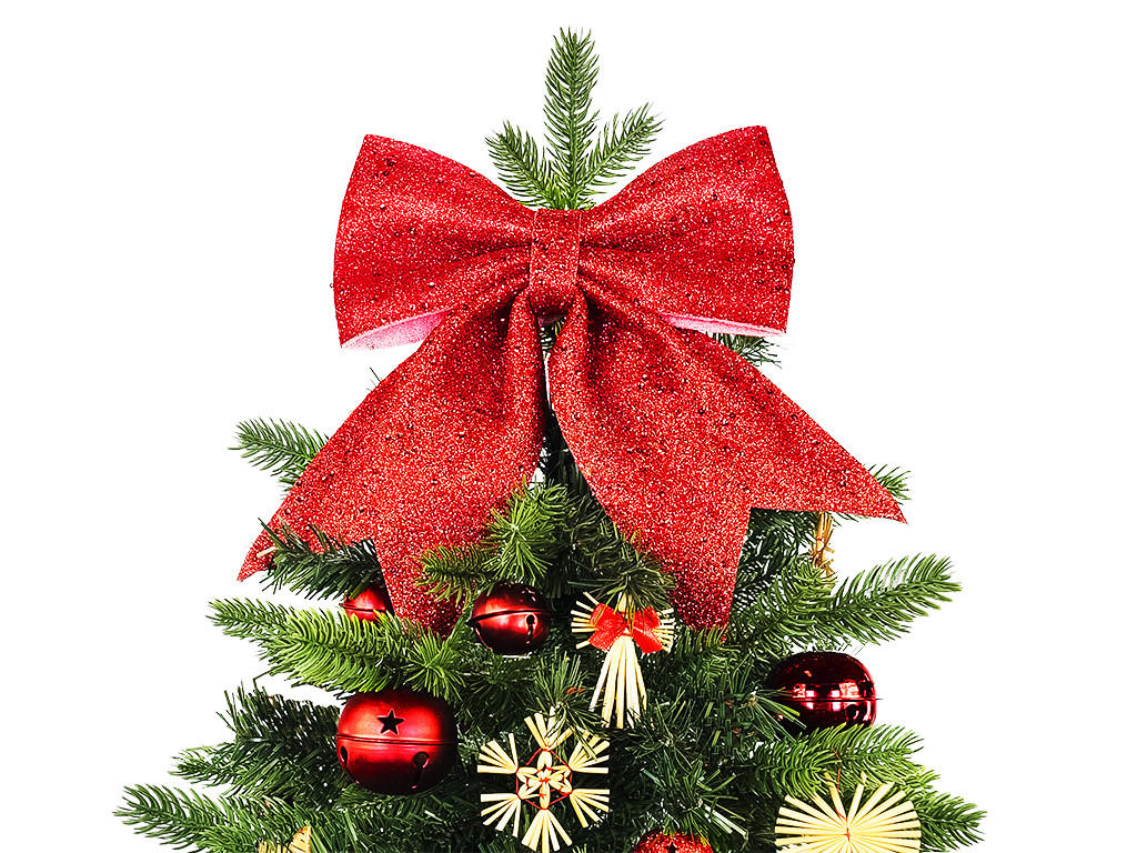 WEIHNACHTSBAUM künstlicher 60 cm mit LED-Beleuchtung, STROHORNAMENT, mit 31 Weihnachtsbaumschmuck, Pflanztopf mit Jutesack - Rot/Braun, Kunststoff/Stein (40/60cm) - LAALU