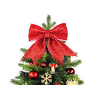 WEIHNACHTSBAUM künstlicher 60 cm mit LED-Beleuchtung, STROHORNAMENT, mit 31 Weihnachtsbaumschmuck, Pflanztopf mit Jutesack - Rot/Braun, Kunststoff/Stein (40/60cm) - LAALU