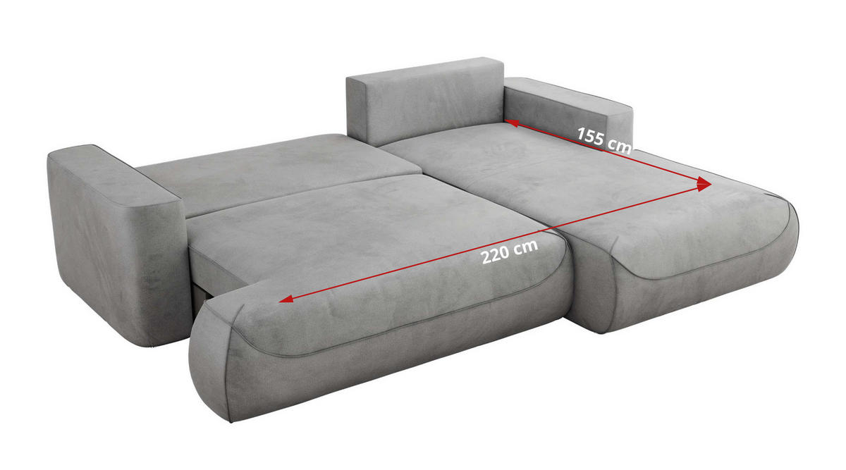 ECKSOFA OVO L Hellgrau Velvet - Links Seite - Hellgrau/Schwarz, Kunststoff/Textil (271/195cm) - MKS