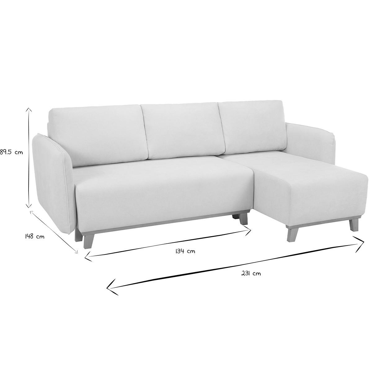 SCHLAF-ECKSOFA Beiger Stoff Velours-Effekt Helles Holz 3-4 Sitzer ROMANE - Beige, Textil (148/231cm) - Miliboo