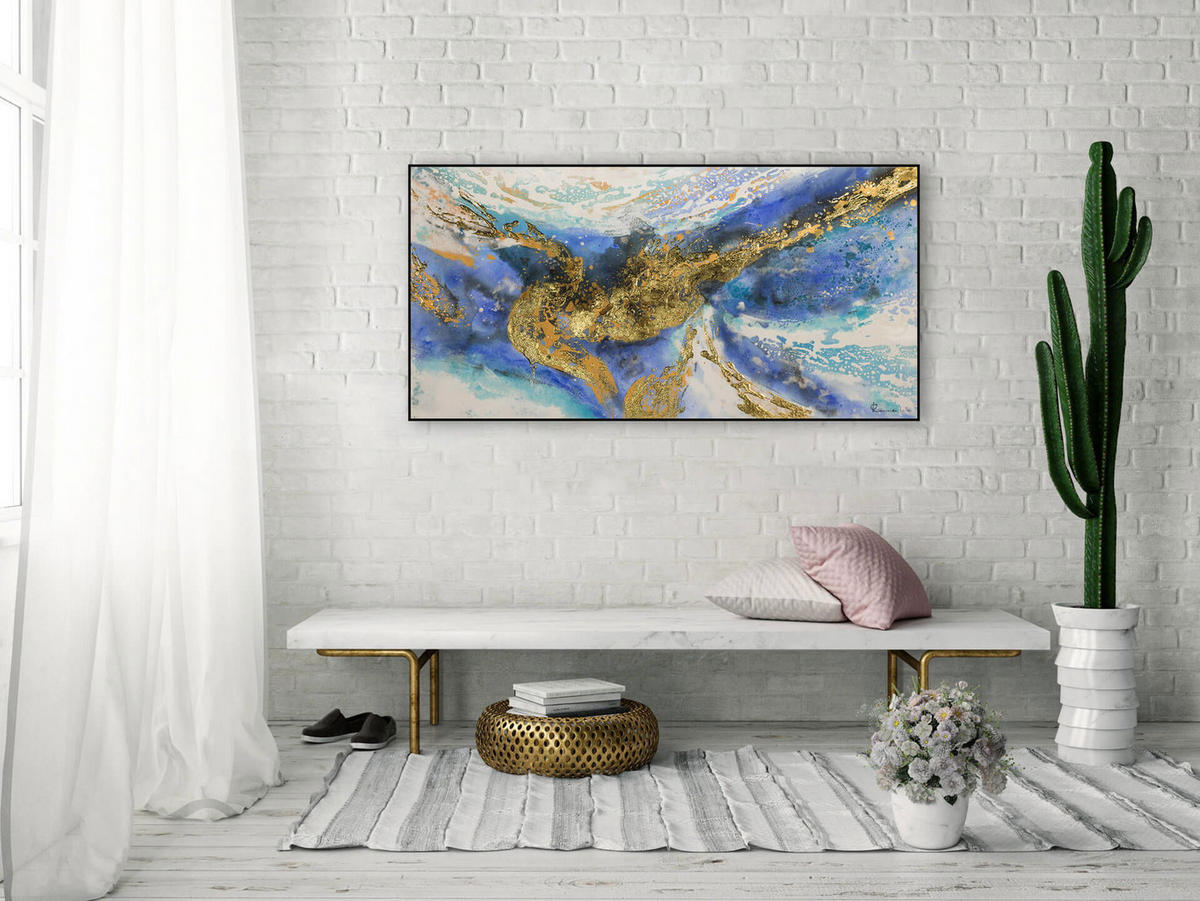 ACRYLBILD HANDGEMALT 120/60 cm - Blau/Goldfarben, Holz/Textil (1.68/60cm) - KUNSTLOFT