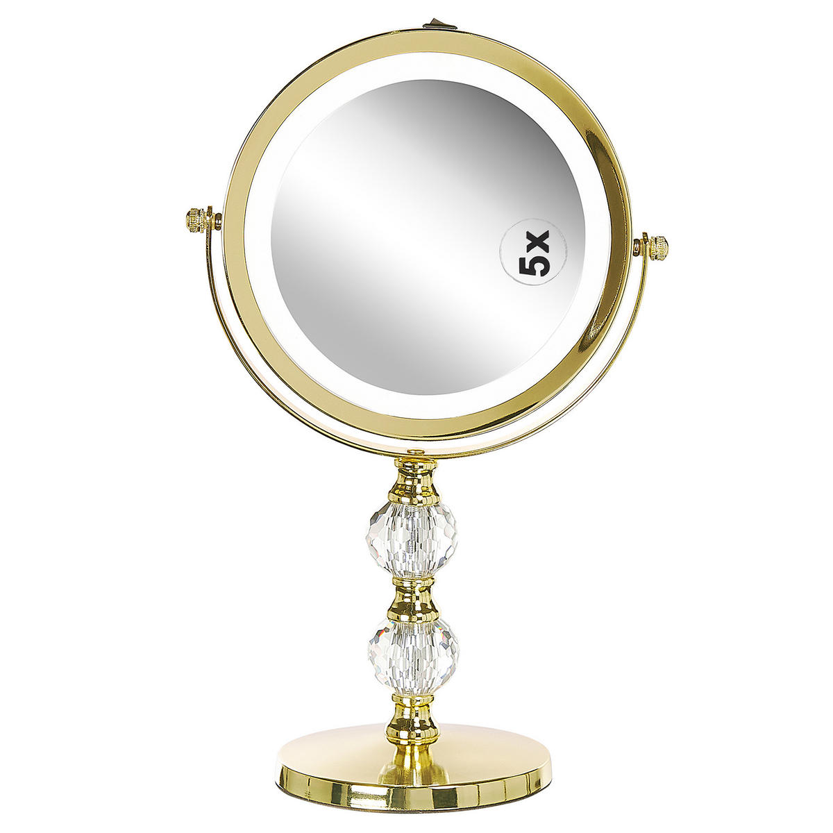 KOSMETIKSPIEGEL gold mit LED-Beleuchtung 18 cm Claira - Goldfarben, Glas (18/34/13cm) - Beliani