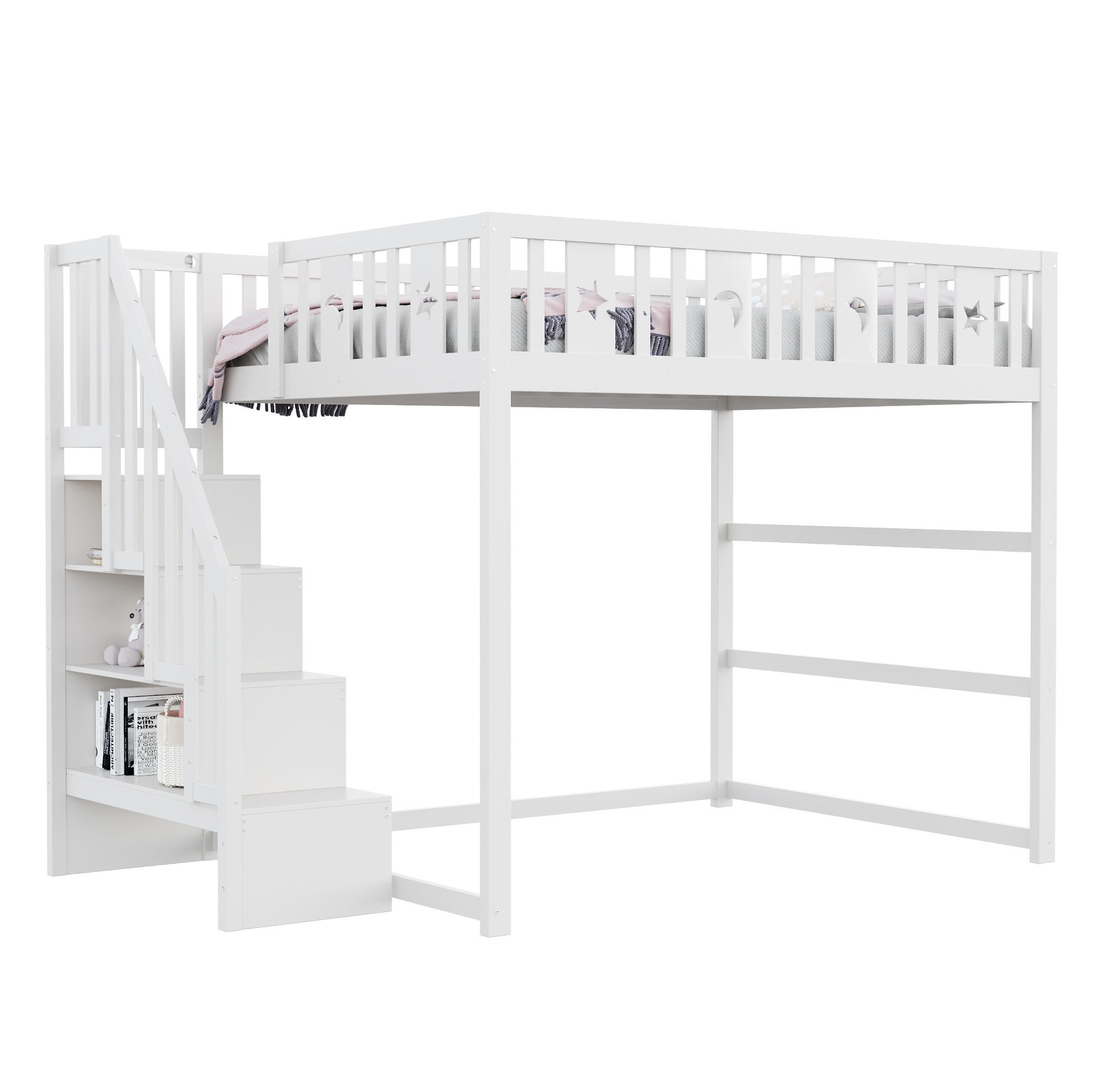 HOCHBETT 140/200 cm Weiß aus Massivholz mit Treppe - Weiß, Holz (140/200cm) - OKMYHOME