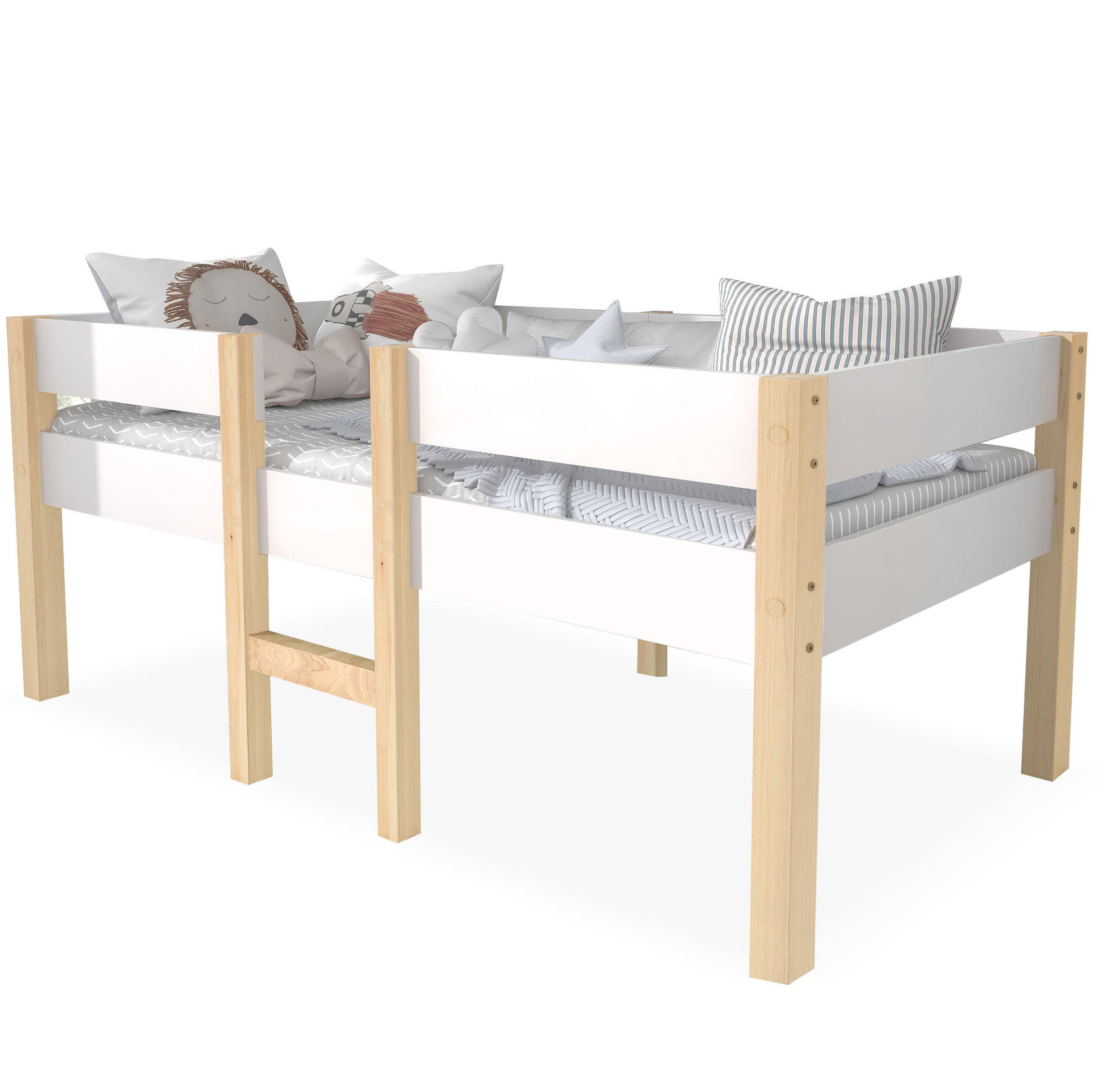 KINDERBETT 90/200 cm mit Rausfallschutz und Leiter im skandinavischen Stil, Weiß - Weiß, Holzwerkstoff (90/200cm) - Redom