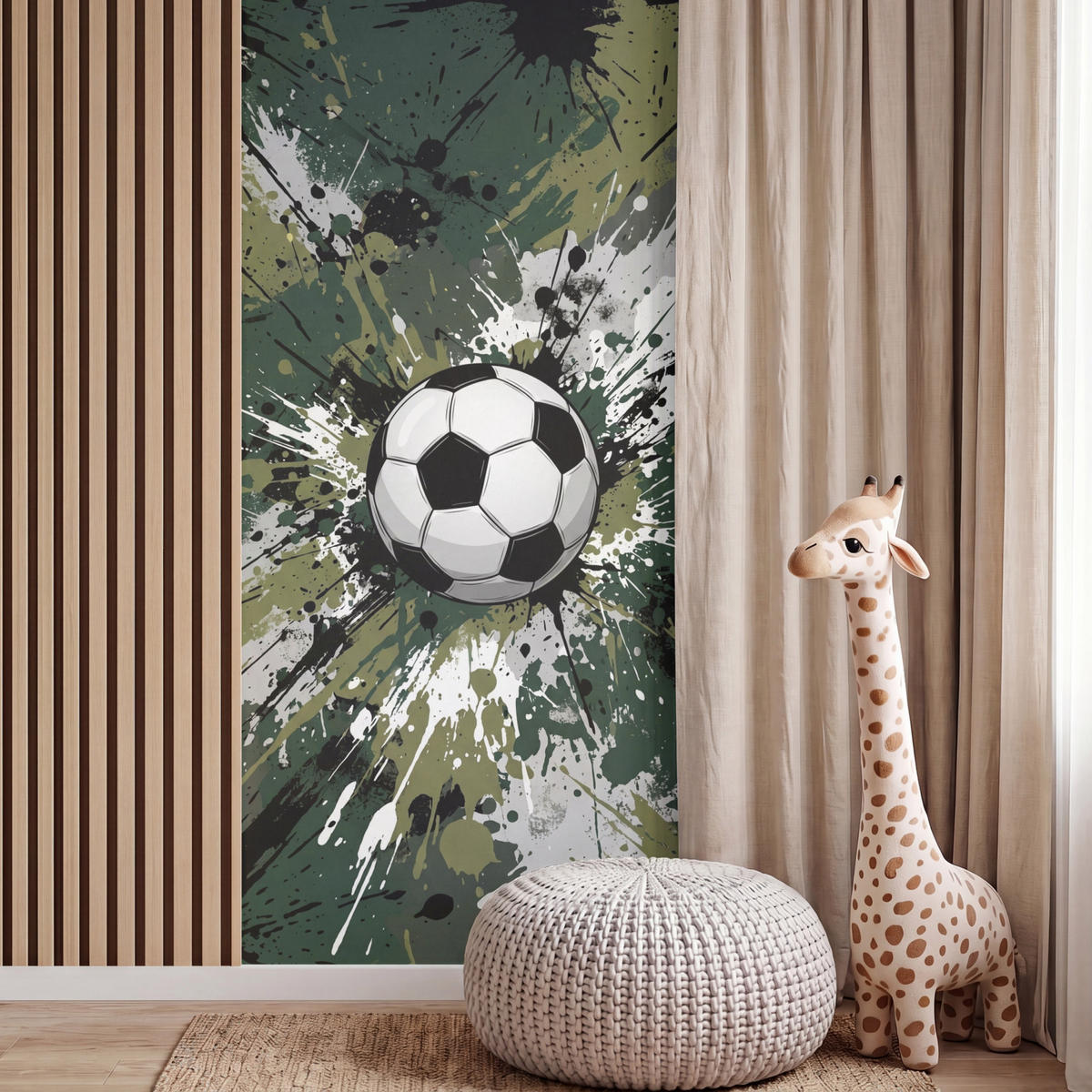 KINDERTAPETE - Fußball - Farbe - Spritzer - Grün - 100x200 cm - Dunkelgrün, Papier (100/200cm) - OnlyWow