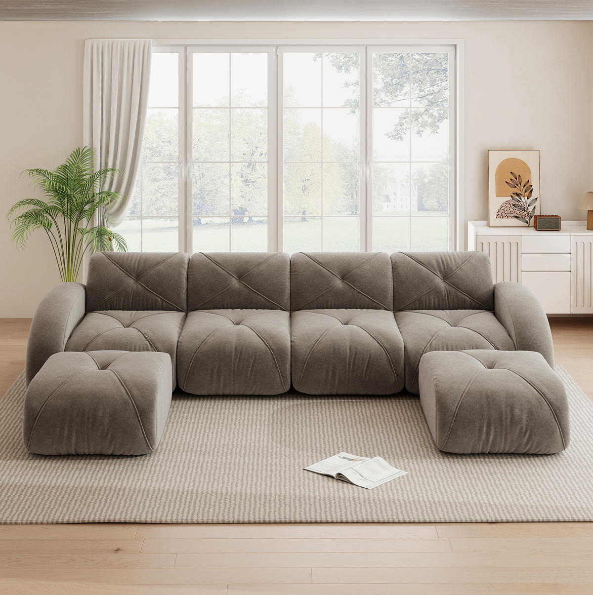 SOFA modular rahmenlos Chenille Braun - Braun, Kunststoff (171/76/358.1cm) - Meubliv