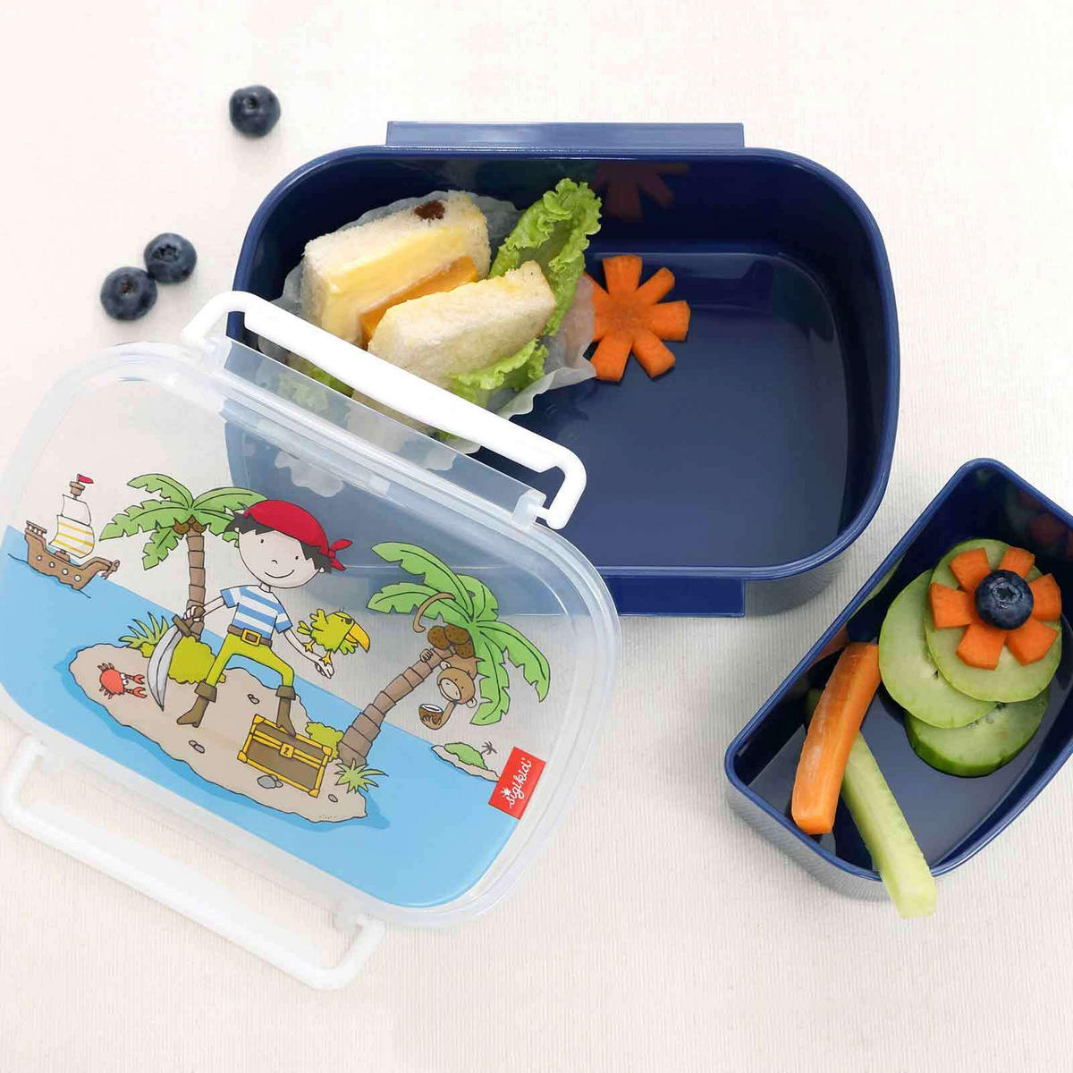 BROTDOSE + TRINKFLASCHE Sammy Samoa Insel, blau 2er Set - Dunkelblau, Kunststoff (1/1/1cm) - Sigikid
