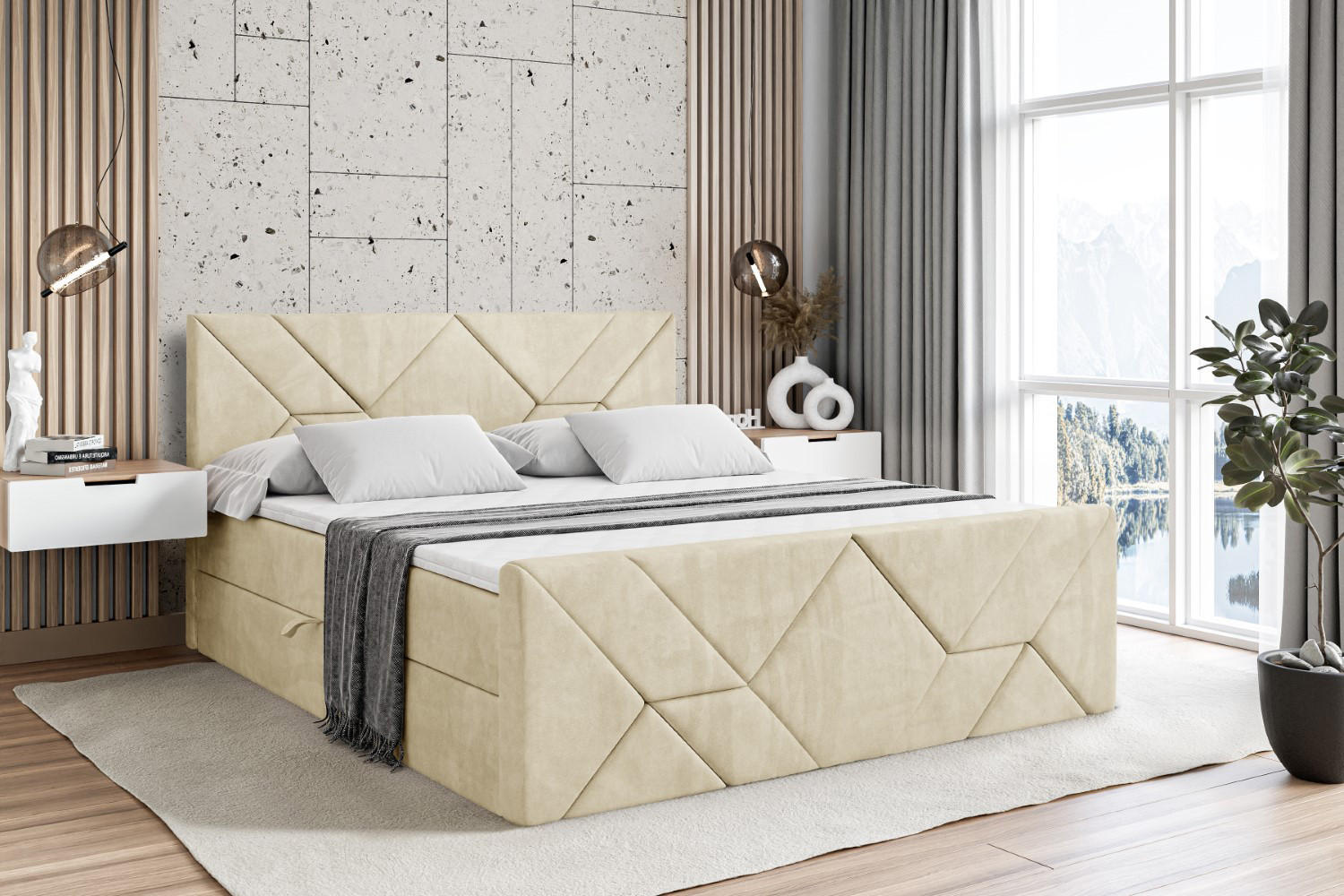 BOXBETT BARWA-Z - 120x200 cm - H4 - Beige - Beige, Holzwerkstoff (120/200cm) - ALTDECOR