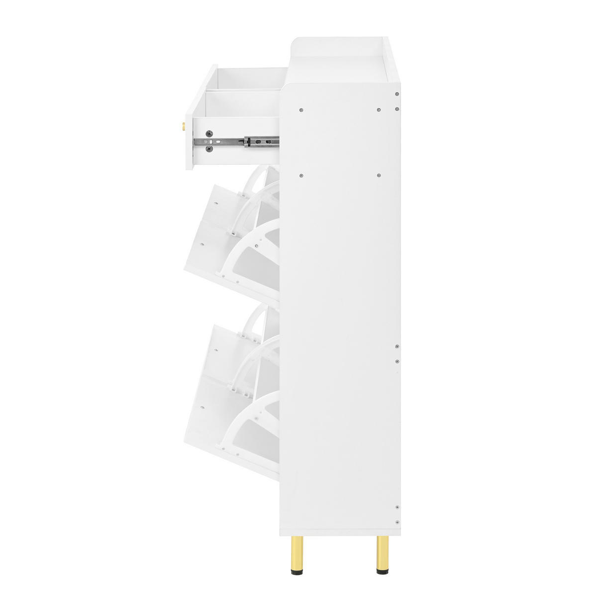 SCHUHSCHRANK mit 4 Klapptüren und 2 Schubladen 106,5 x 25 x 105,5 cm Weiß - Weiß, Holzwerkstoff (25/105.5/106.5cm) - Beauniv