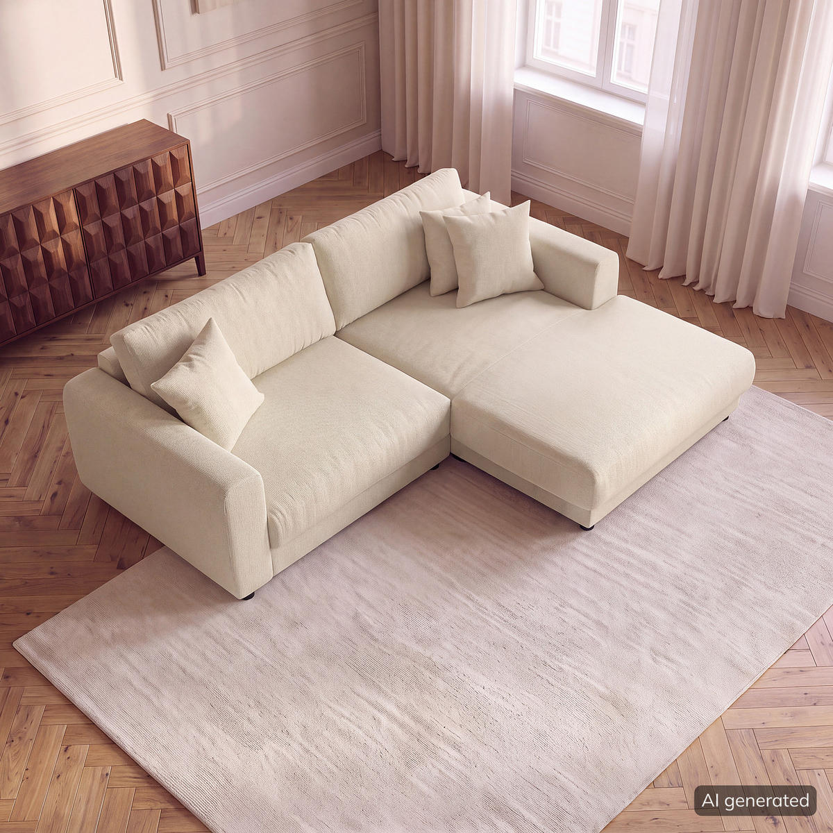 ECKSOFA mit Longchair - Beige/Schwarz, Holz/Kunststoff (238/183cm) - home24