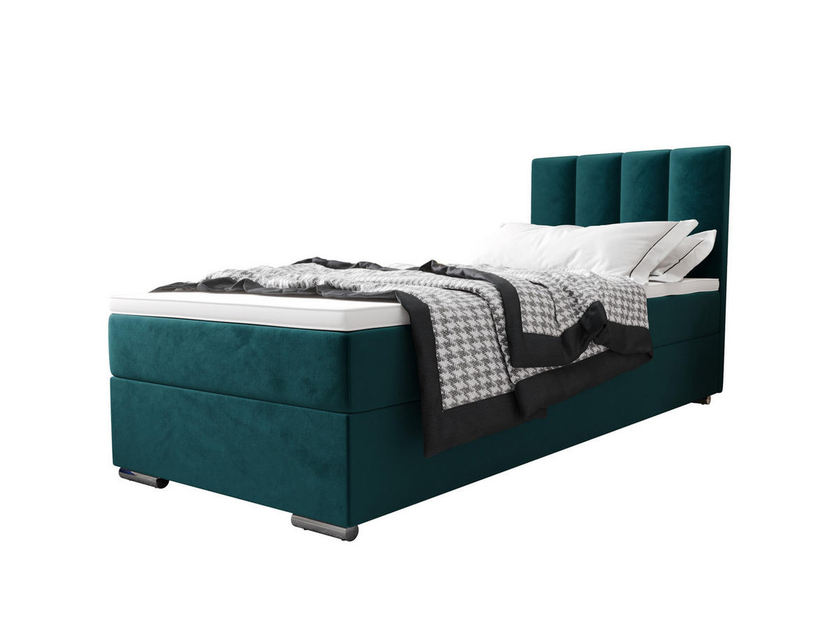 BOXBETT ZILANO 2 mit Matratze H3 und Topper 90x200 Itaka 39 - Blau, Holz/Textil (90/200cm) - Bedante