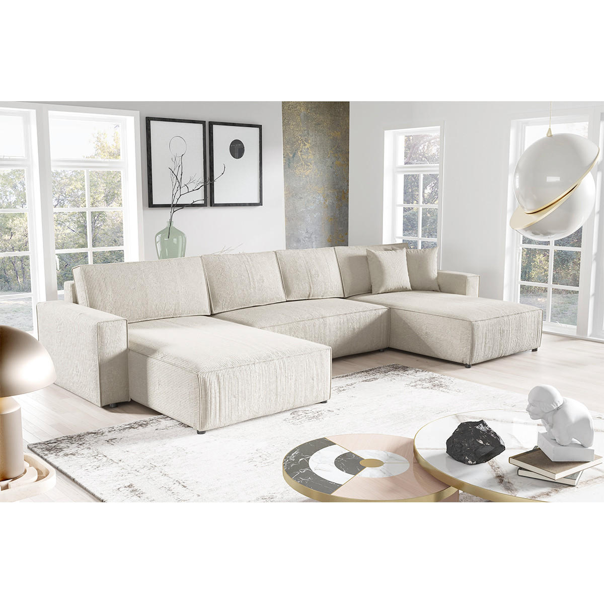 PANORAMASOFA Isaac 5 Sitzplätze Weiß - Weiß, Holzwerkstoff (398/85/185cm) - Petits-meubles