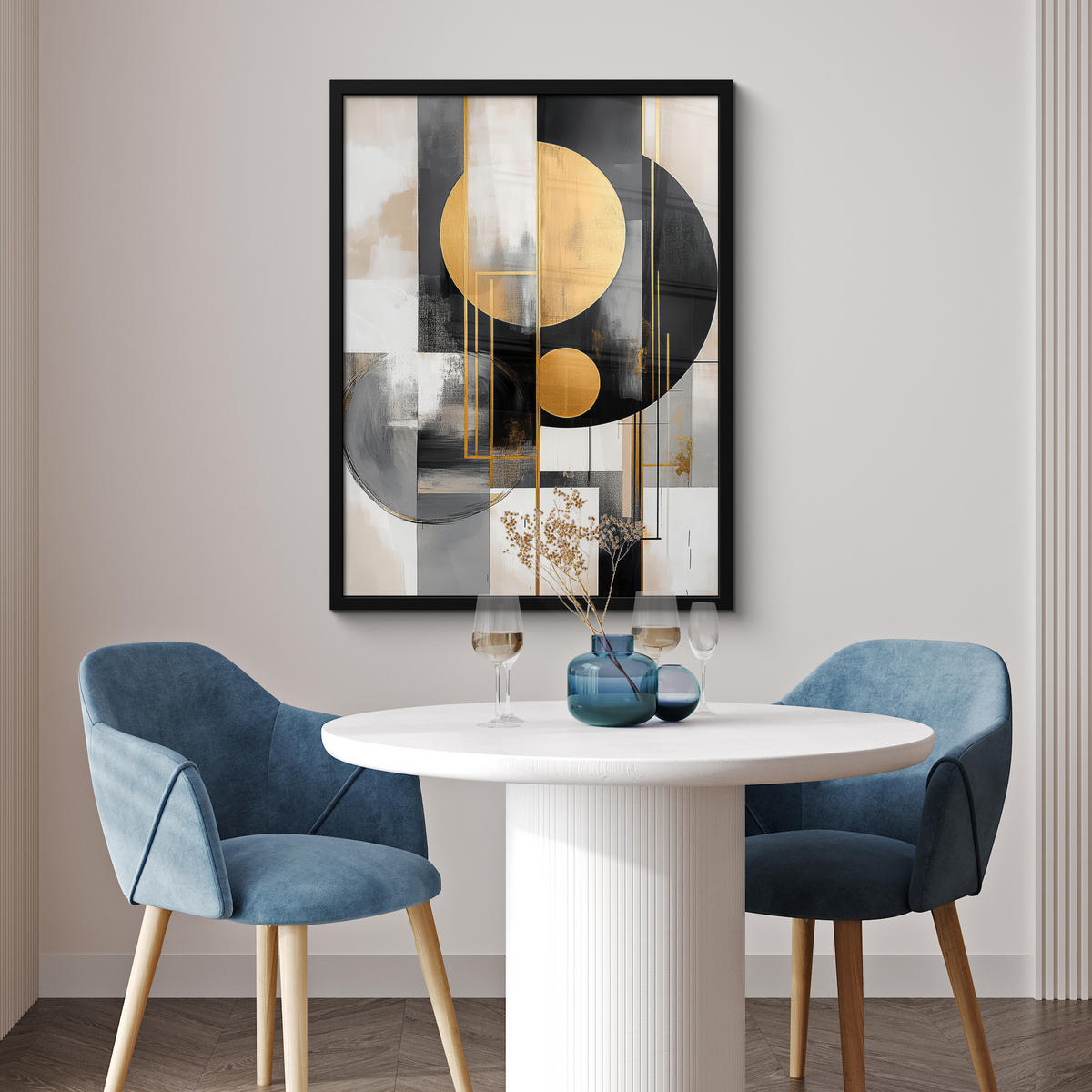 GERAHMTES BILD Abstrakt - Gold - Silber - Formen - Ästhetisch - Modern 60x80 cm - Goldfarben, Papier (60/80cm) - MuchoWow