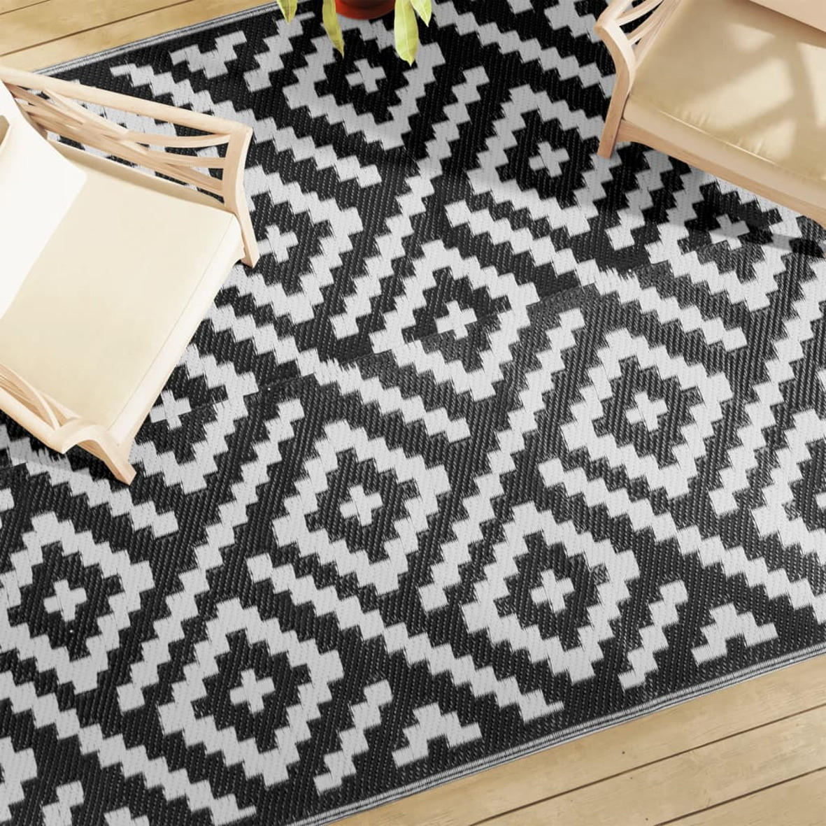 OUTDOOR-TEPPICH ARAKIL WEISS UND SCHWARZ 190X290 CM PP - Schwarz, Kunststoff (190/290cm) - vidaXL