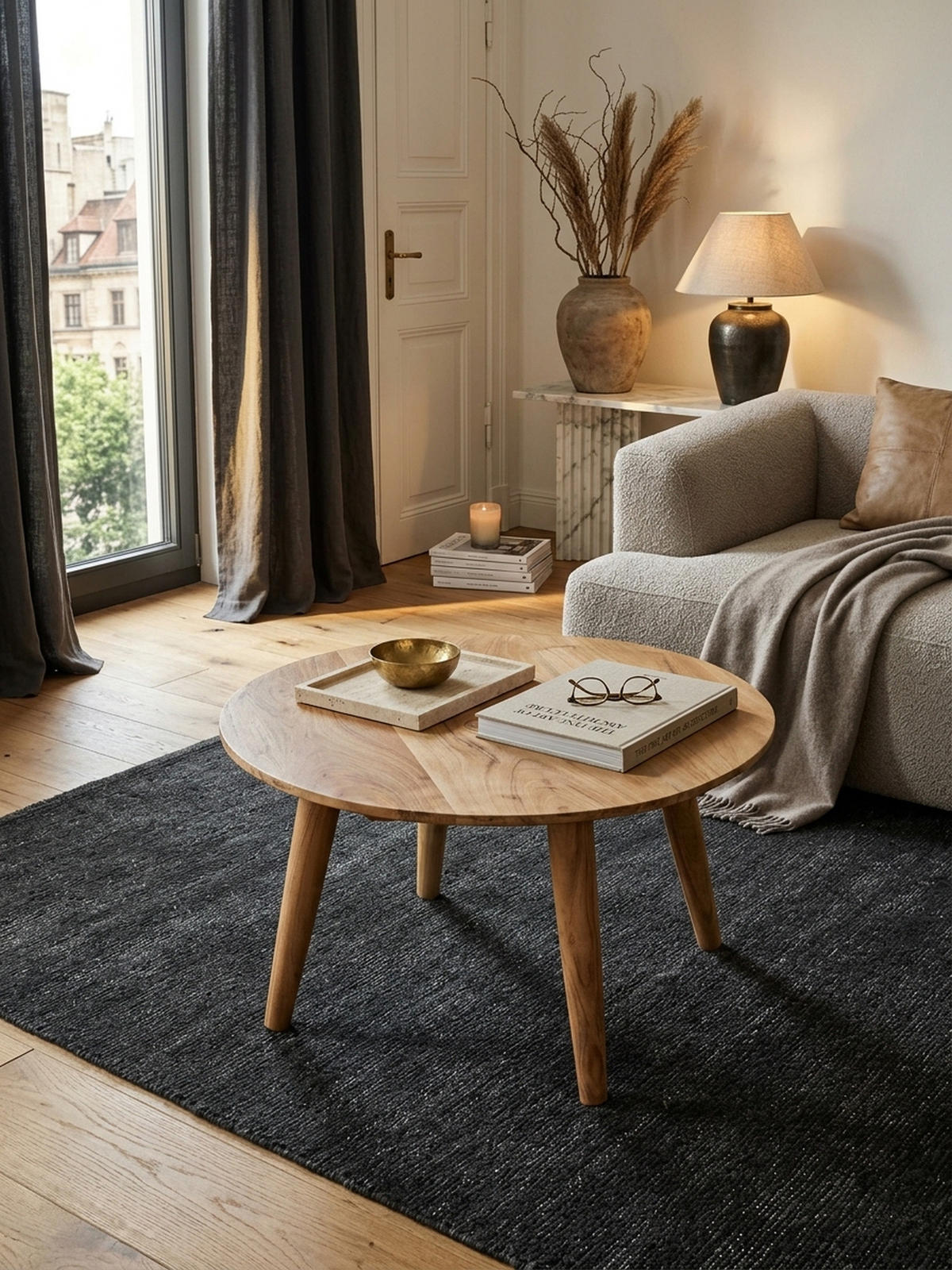 COUCHTISCH Rund Akazie Massivholz 75cm - Stabile Holzbeine, Pflegeleicht, Handgefertigt - Beige/Braun, Holz (75/75/40cm) - KADIMA DESIGN