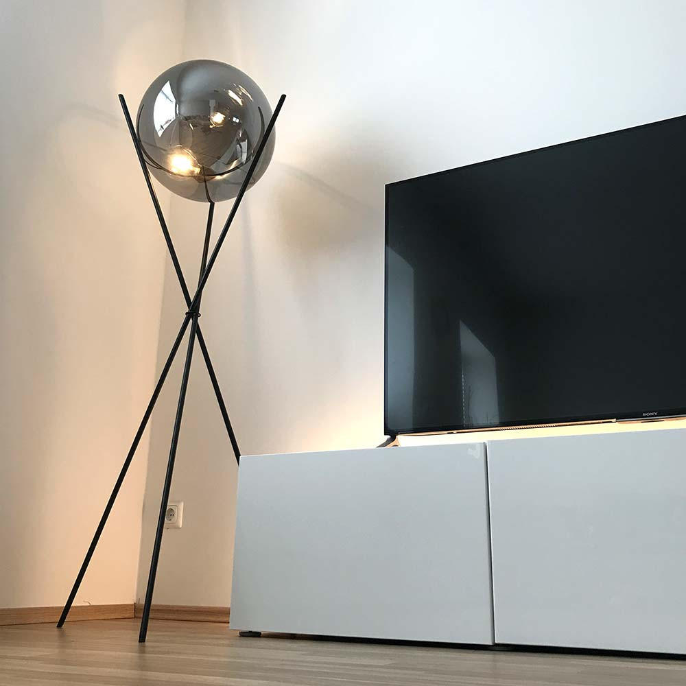 DREIBEIN-STEHLAMPE Sphere Schwarz/Rauch - Schwarz, Glas (40/40/160cm) - s.luce