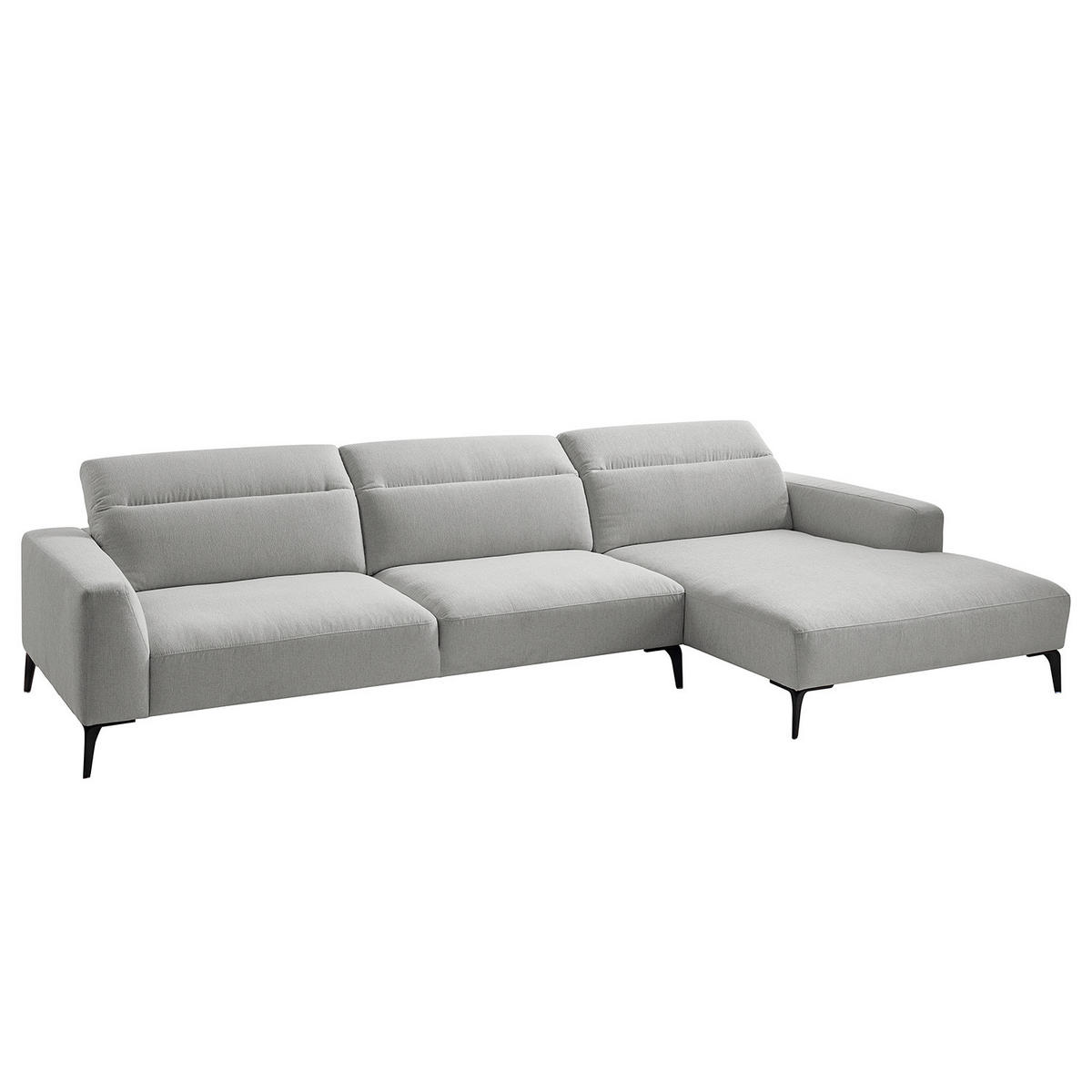 ECKSOFA mit Longchair - Hellgrau/Schwarz, Textil/Metall (328/180cm) - home24