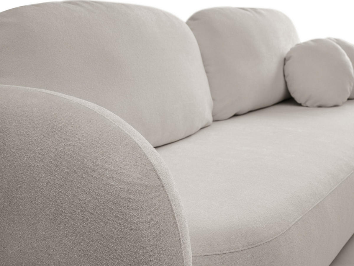 BETTSOFA AMICO Hellgrau Bucle-Stoff mit Schlaffunktion - Hellgrau, Holz (238/86.5/101cm) - MASSENO